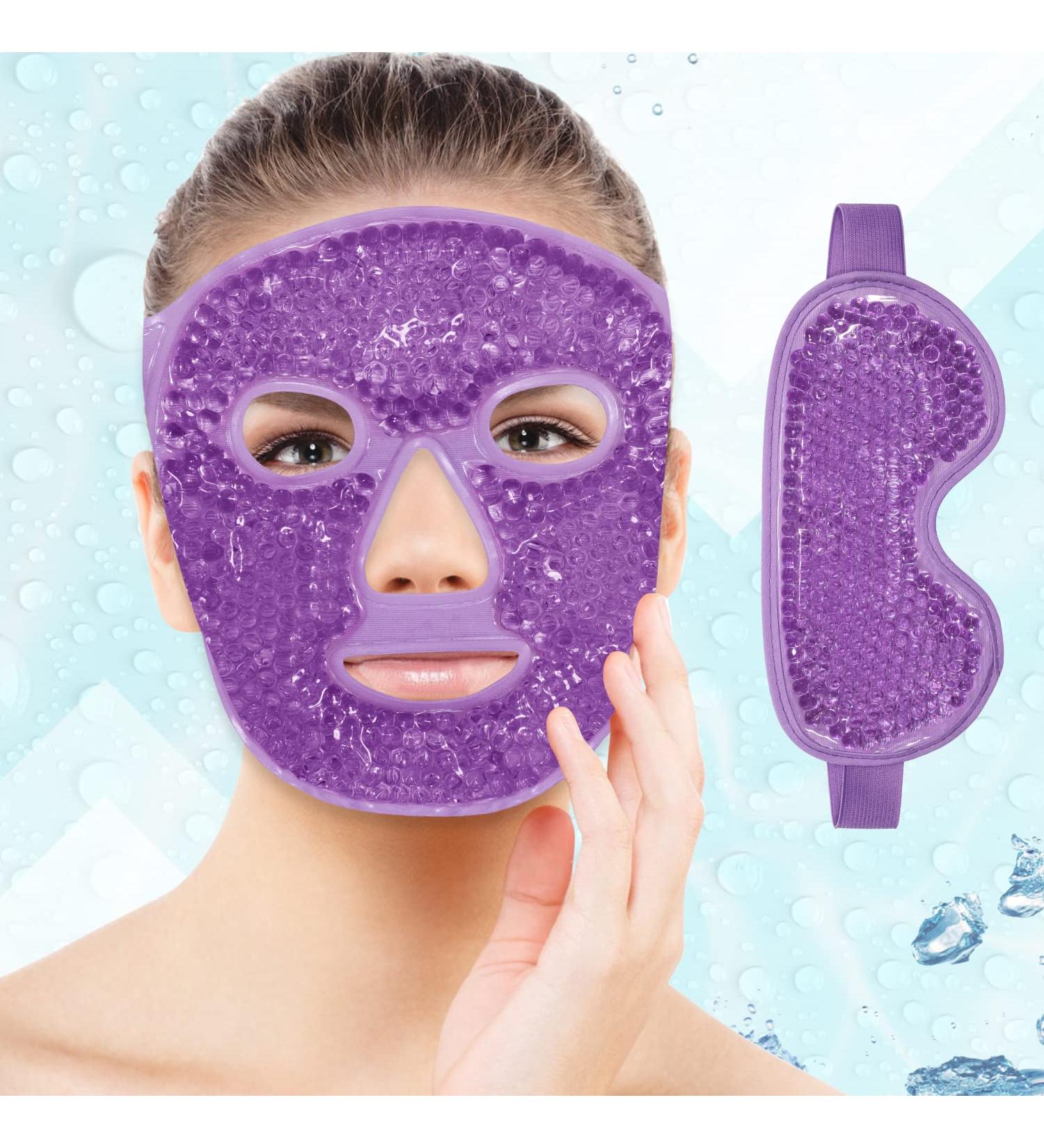 Reusable Ice Face Mask & Gel Eye Mask for Puffiness, Dark Circles, and Headaches - Purple - Buy Online on GoSupps.com