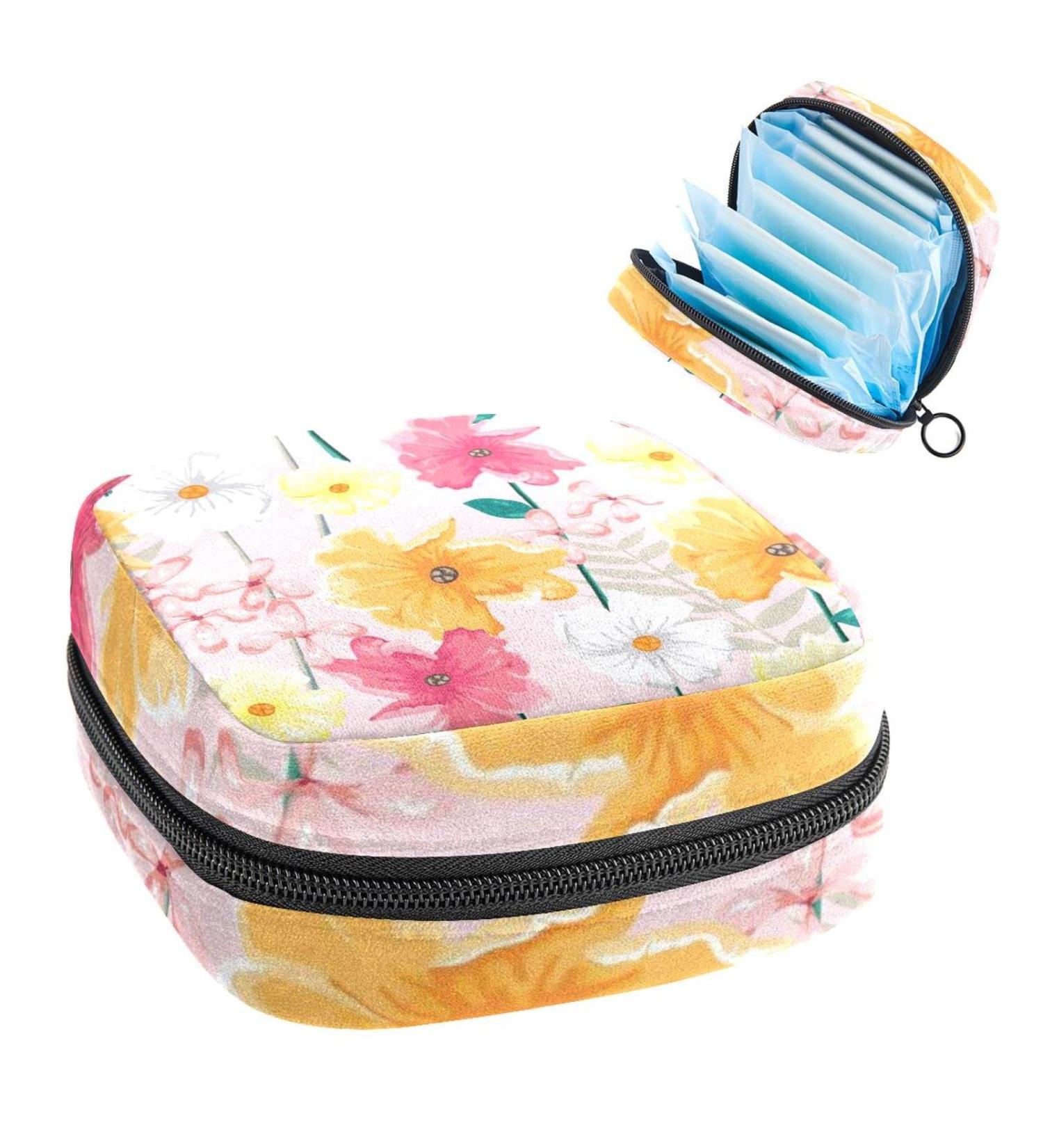 Anna Cowper Pink Flower Sanitary Napkin Storage Bag - Portable Period Pouch for Women and Teen Girls - Multi-colored - 1 Pcs - Buy Online on GoSupps.com