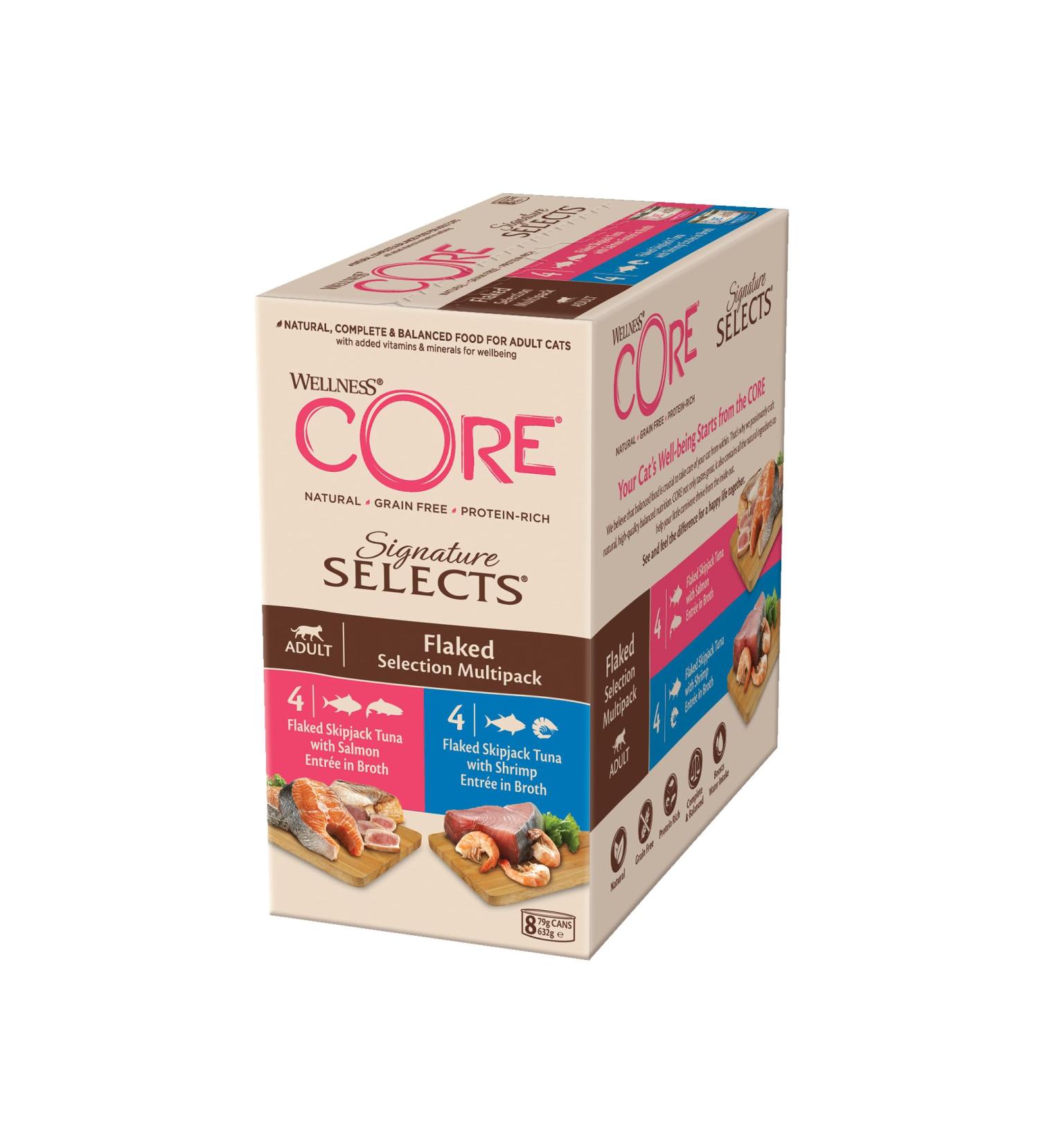 Wellness Core Signature Selects Grain-Free Wet Cat Food - High Meat Content Flaked Selection Mix 8 x 79g (632g Pack) - Buy Online on GoSupps.com