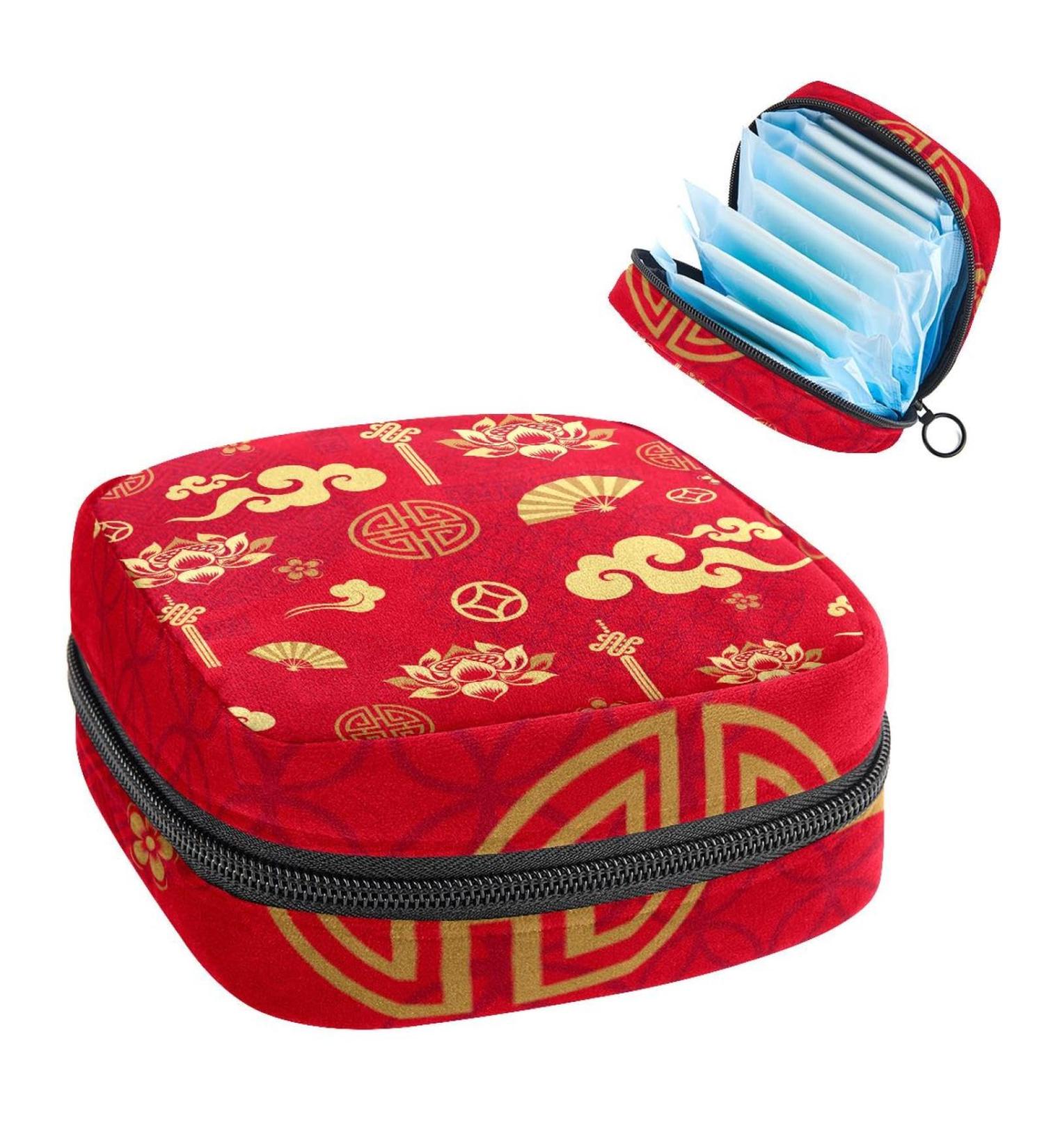 GIAPB Period Bag - Chinese Elements Red Color | Sanitary Napkin & Makeup Storage Pouch - Buy Online on GoSupps.com