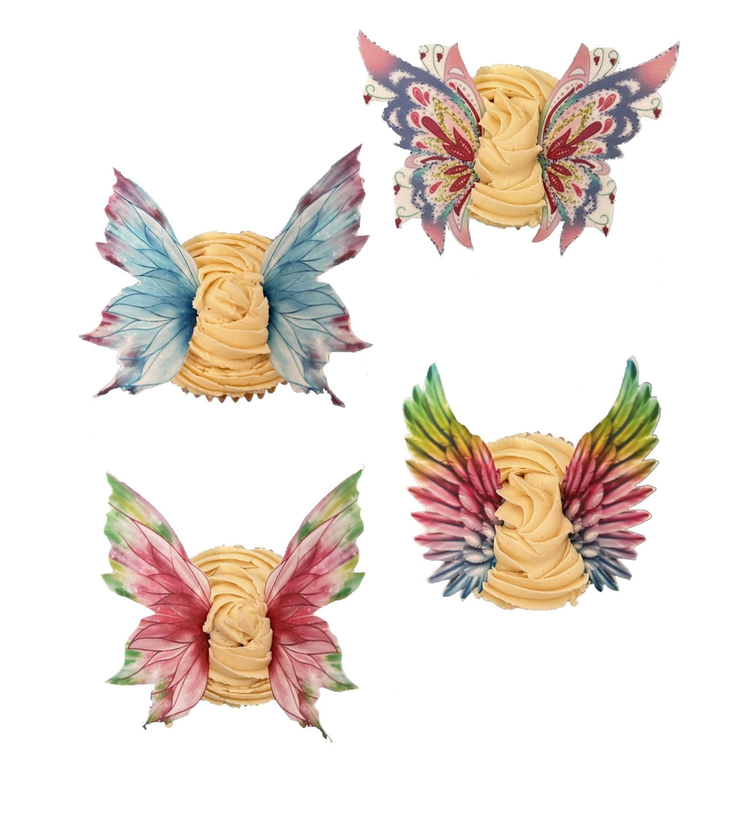 6 x sets of Large Stand Up Angel Fairy Wings Themed Edible Wafer Paper Cake Toppers Decorations