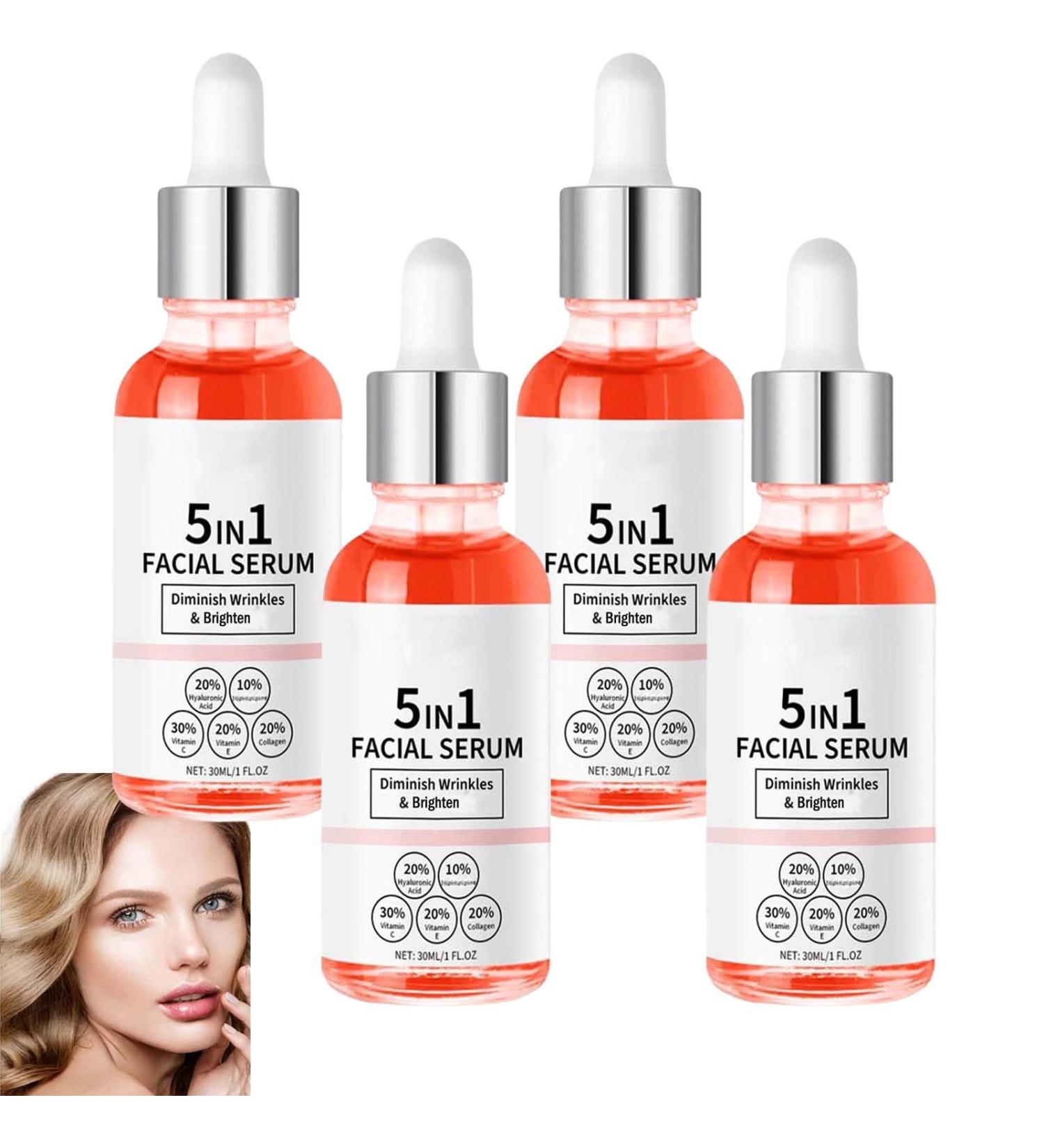  JASUBAI 5-in-1 facial serum for face and body with hyaluronic acid vitamins C and E collagen anti-aging and moisturizing essence for the face reduces fine lines and wrinkles (4 pcs) - Buy Online on GoSupps.com