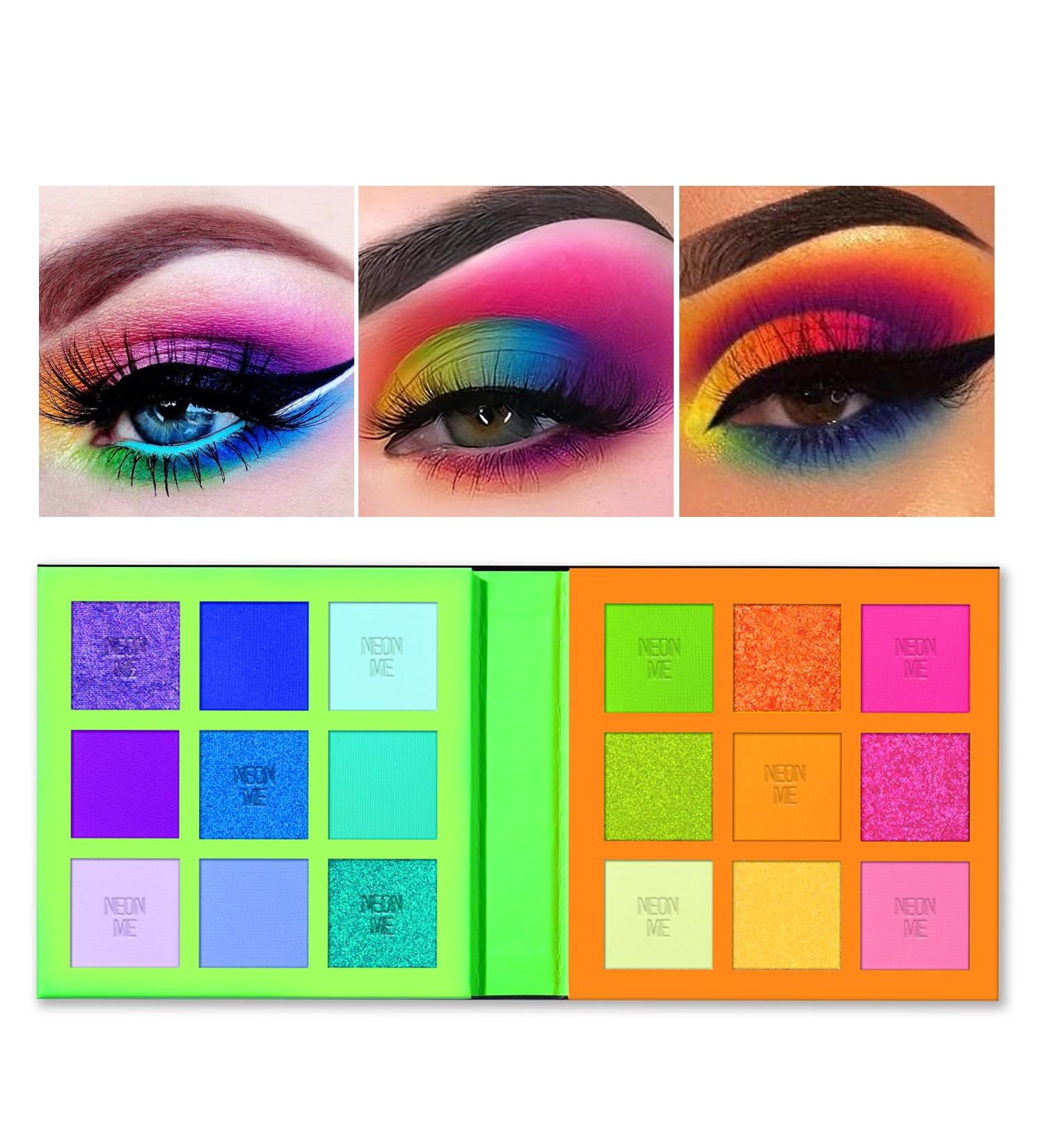 Shop Neonme Eyeshadow Palette | 18 Fluorescent Colors for Vibrant Eye Makeup - Glitter Matte & Shimmer - Buy Online on GoSupps.com