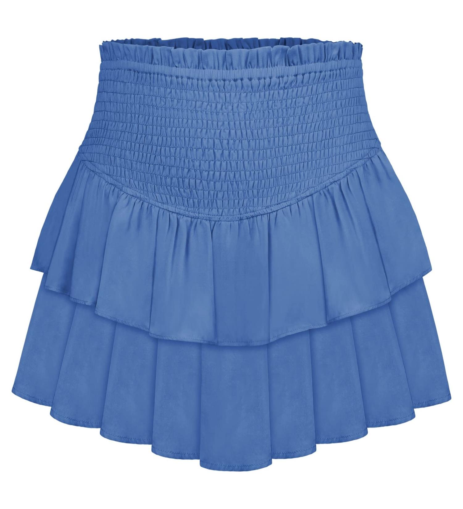 LAEMILIA Womens Flared Floral Print Skater Skirt XL - Blue | Elastic Waist, Pleated Mini Skirt with Drawstring - Buy Online on GoSupps.com