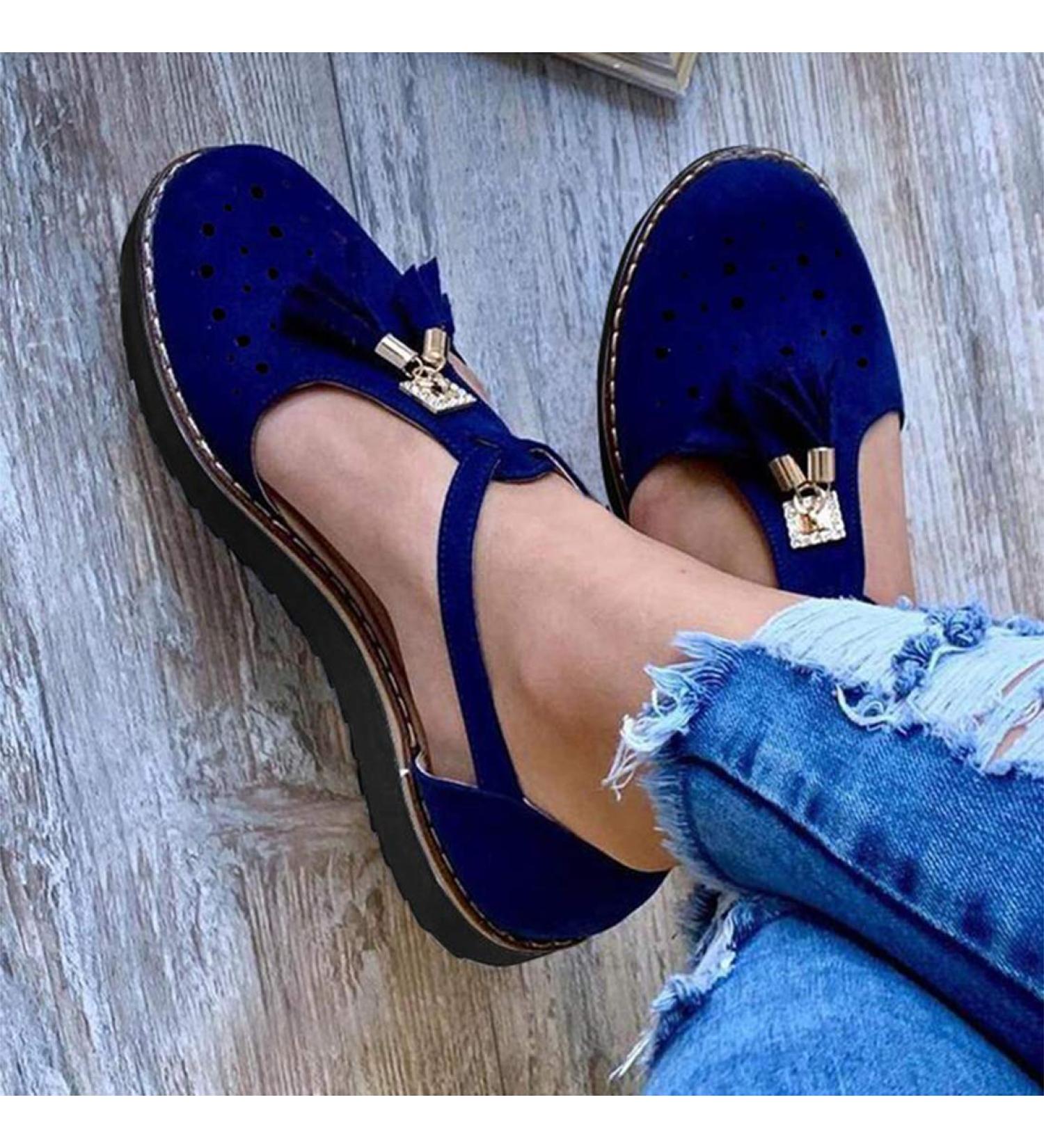 Stylish Women's Flat Sole Leather Sandals with Tassels & Buckle - Comfortable Summer Footwear for Travel & Beach - Buy Online on GoSupps.com