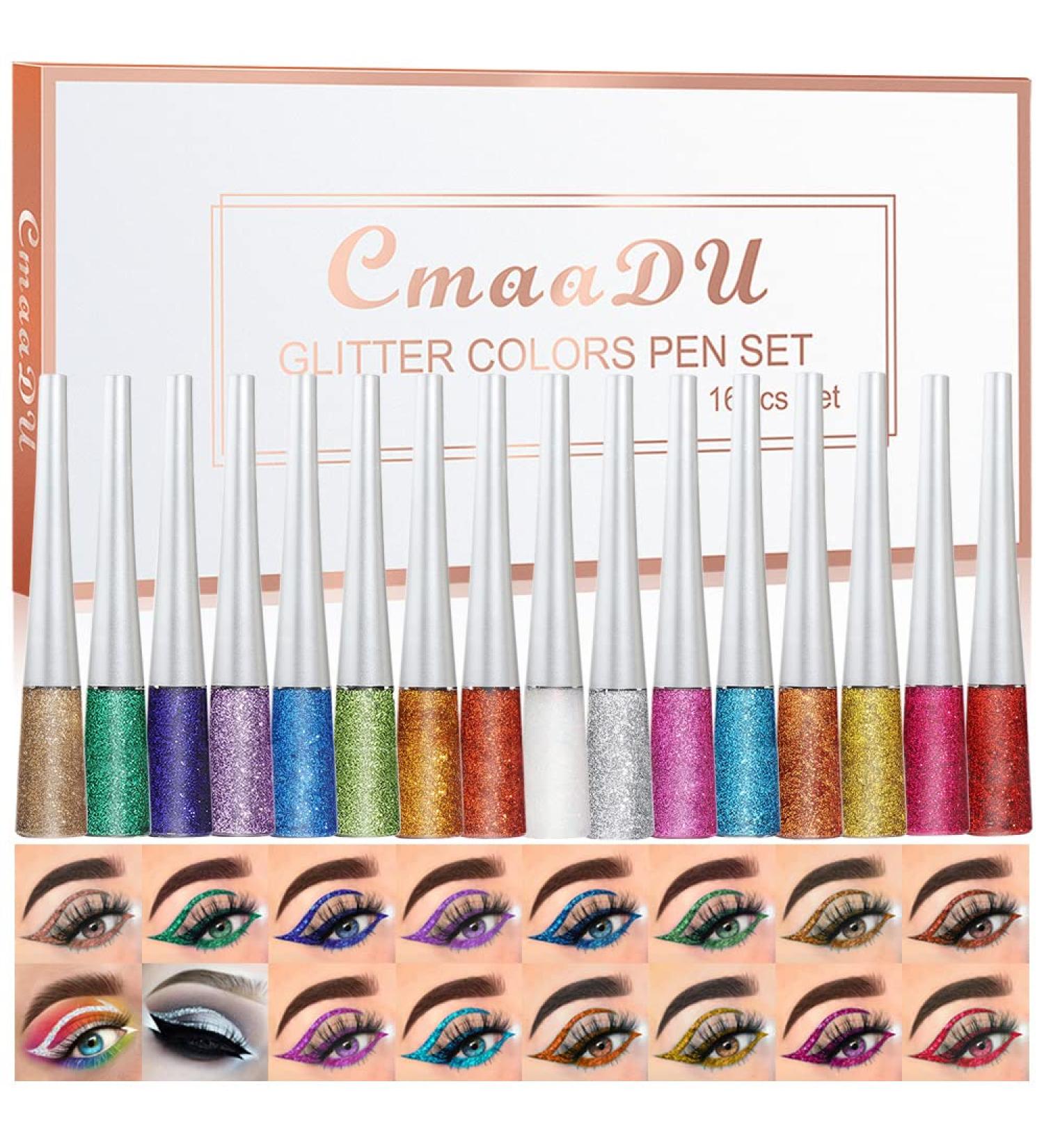HAOYA 16 Color Liquid Glitter Eyeliner Set for Women - White, Silver, Rose Gold, Pink | Sparkly Eye Makeup | Delineador con Glitter - Colores para Ojos - Buy Online on GoSupps.com