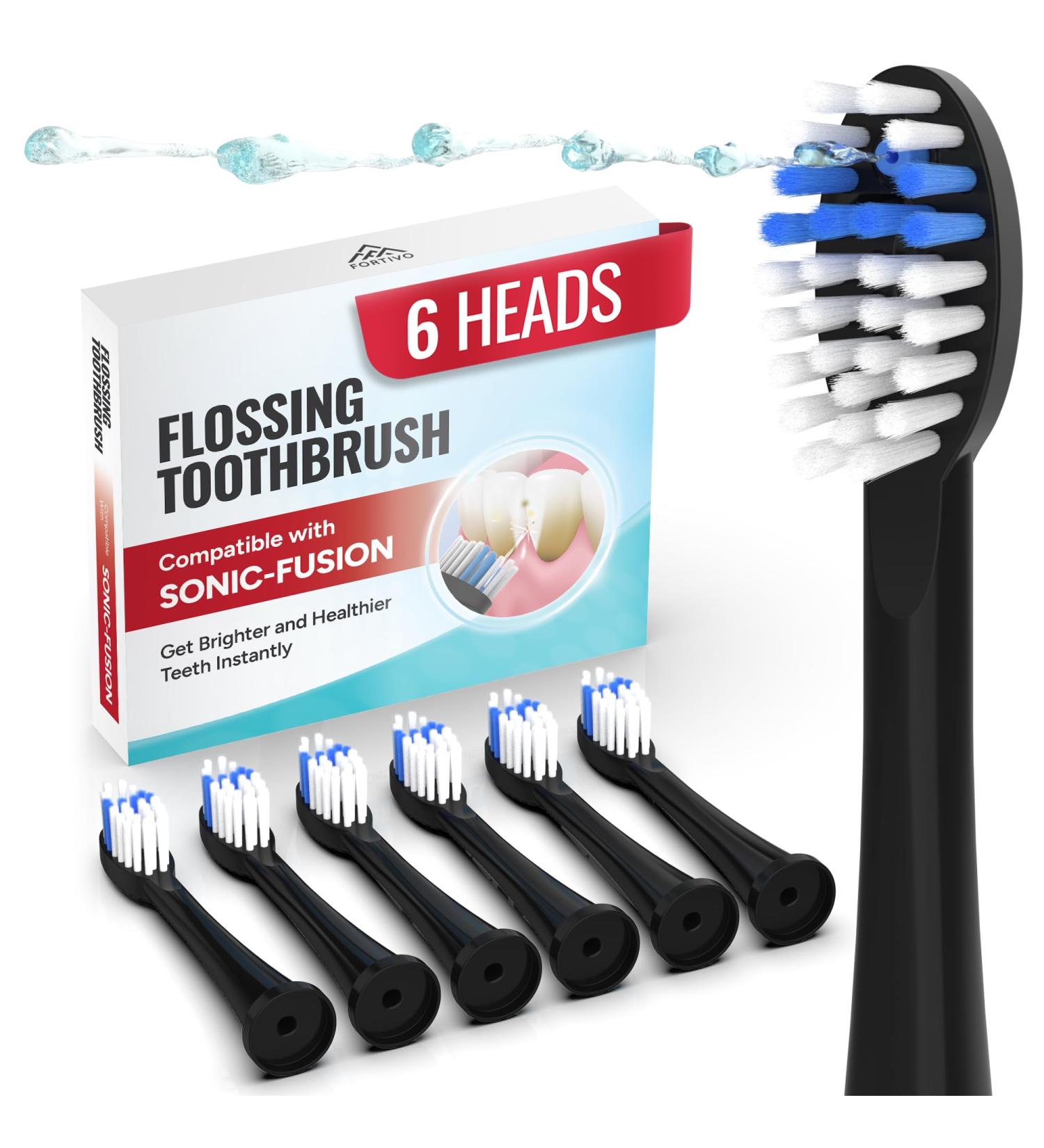 6pk Toothbrush Replacement Heads for Waterpik Sonic Fusion 2.0 - Compatible SF01/SF02/SF03/SF04 Dupont Nylon Bristles - Black | International Shipping - Buy Online on GoSupps.com