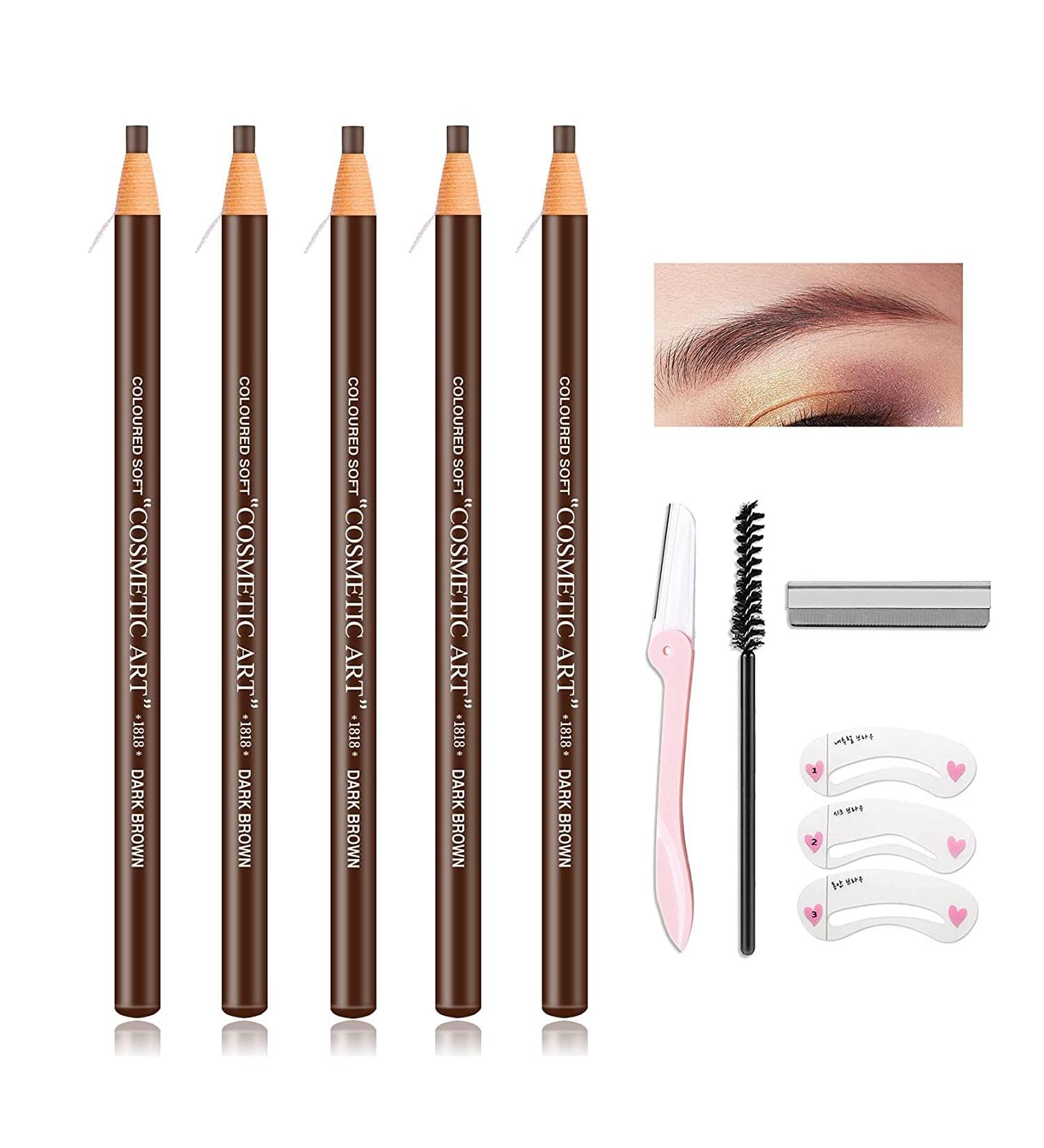 Waterproof Eyebrow Pencil Set - Dark Brown | Microblading Eyebrow Pen for Makeup and Tattoo | Includes Trimming Tool - Buy Online on GoSupps.com