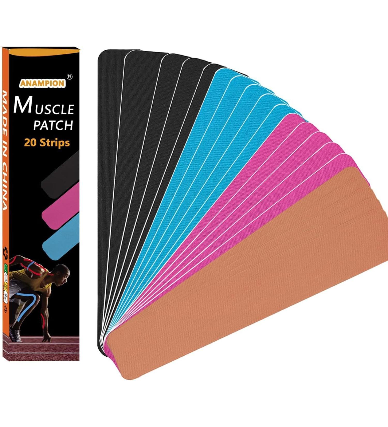 Anampion Kinesiotapes - Waterproof Elastic Sports Tape for Muscles (20 Stripes 5cm x 25cm) - Ideal for Knees Shoulders and Elbows - Mixed Colors - Buy Online on GoSupps.com