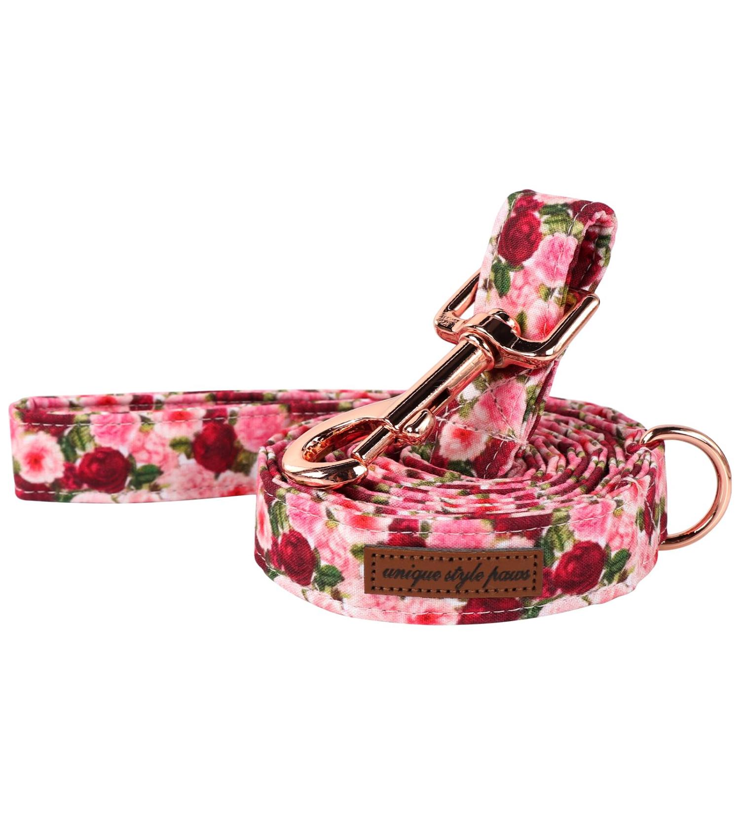 Unique Style Paw's dog collar with flower motif peony robust durable cotton peonies training lines for small medium -sized and large dogs with peonies