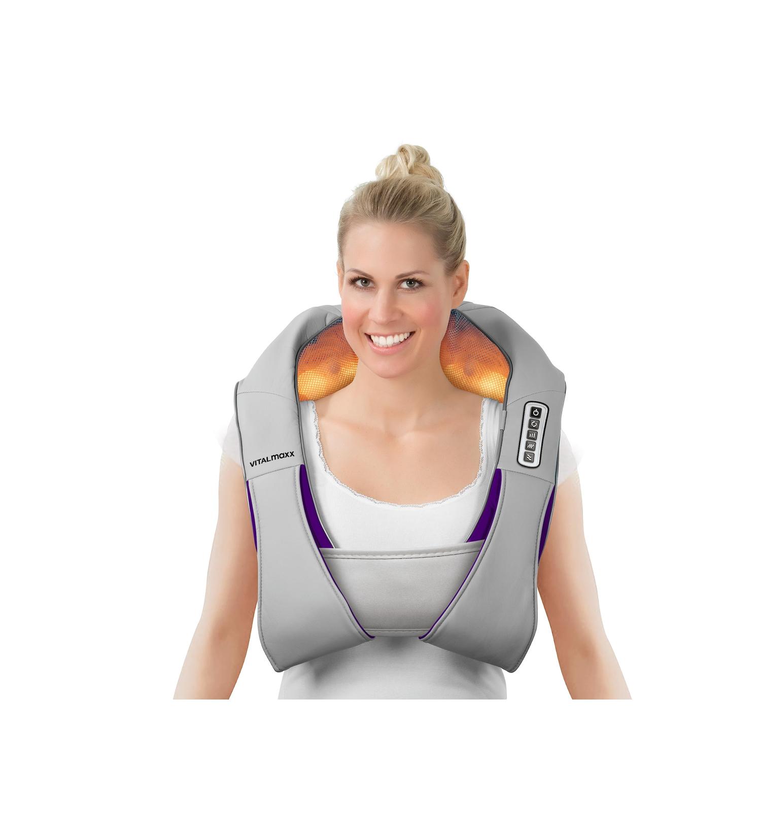 Vitalmaxx Shiatsu Neck Massager with Heat | 3-in-1 Kneading Vibration & Heat Therapy | Gray/Lilac - Perfect for Neck Shoulder Back & Legs - Buy Online on GoSupps.com