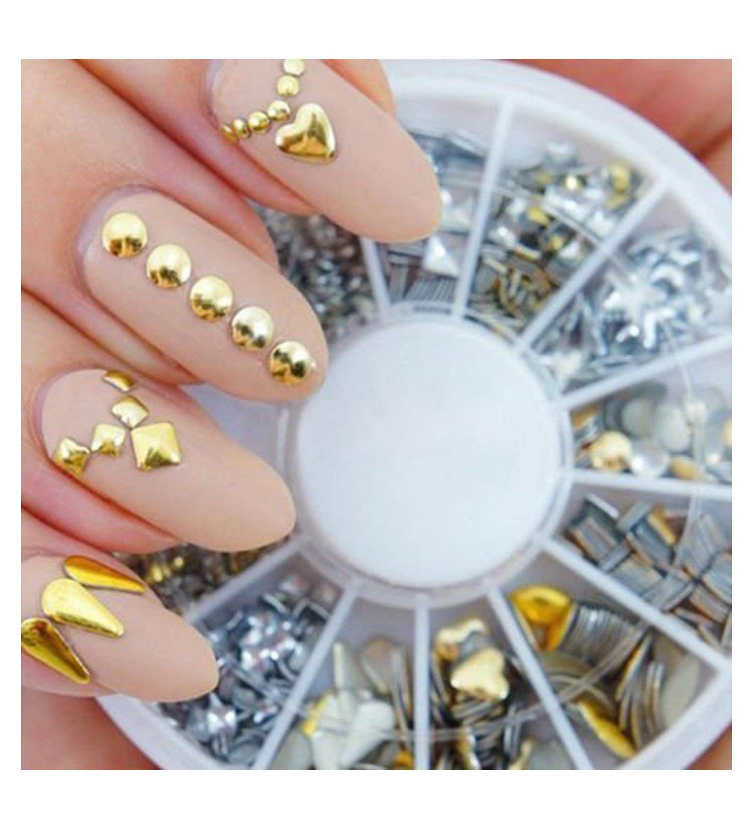 VAGA Professional 3D Nail Art Decorations - Gold and Silver Metal Studs in 12 Shapes - Buy Online on GoSupps.com