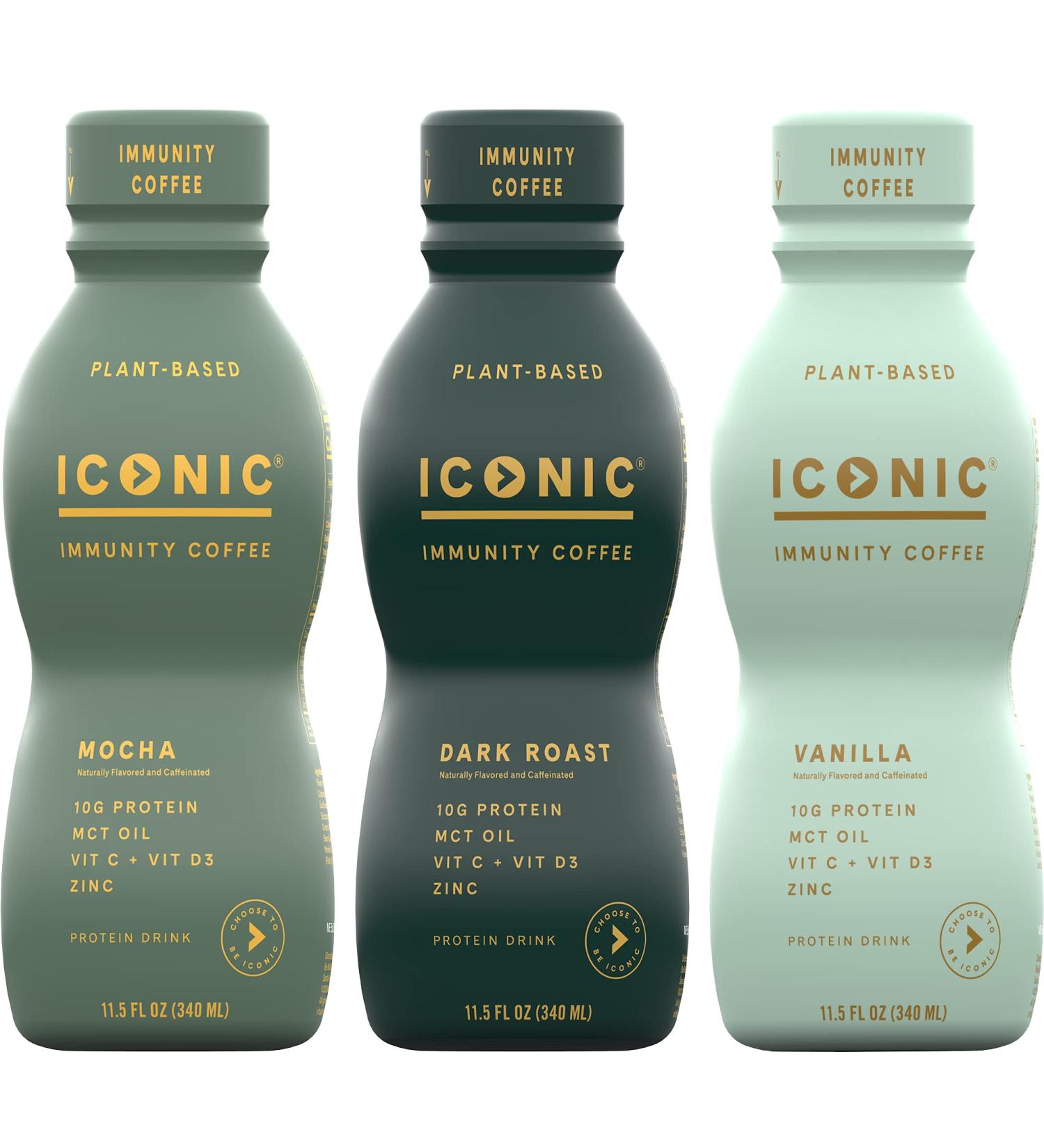 Iconic Protein Coffee Sample Pack - Keto Coffee Alternative with Vitamin D3, Vitamin C, Zinc, MCT Oil, Pea Protein - 200mg Caffeine - Sugar Free, Gluten Free, Dairy Free (3 Pack) - Buy Online on GoSupps.com