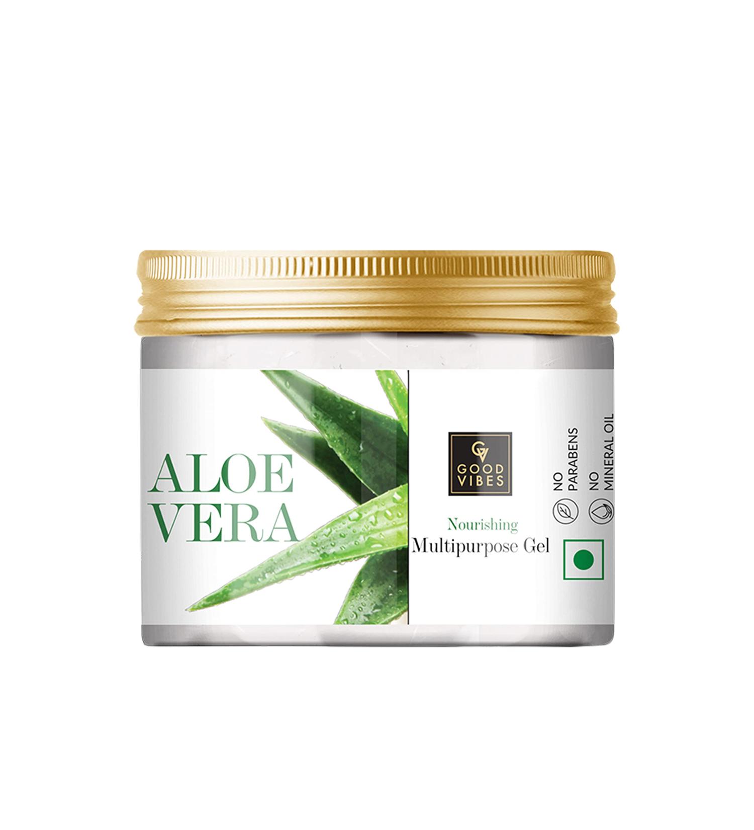Good Vibes Aloe Vera Gel - 300 g - Hydrates Hair and Skin- Prevents Dark Spots Acne and Dandruff - Ideal for Oily Skin and Dry Brittle Hair - Buy Online on GoSupps.com