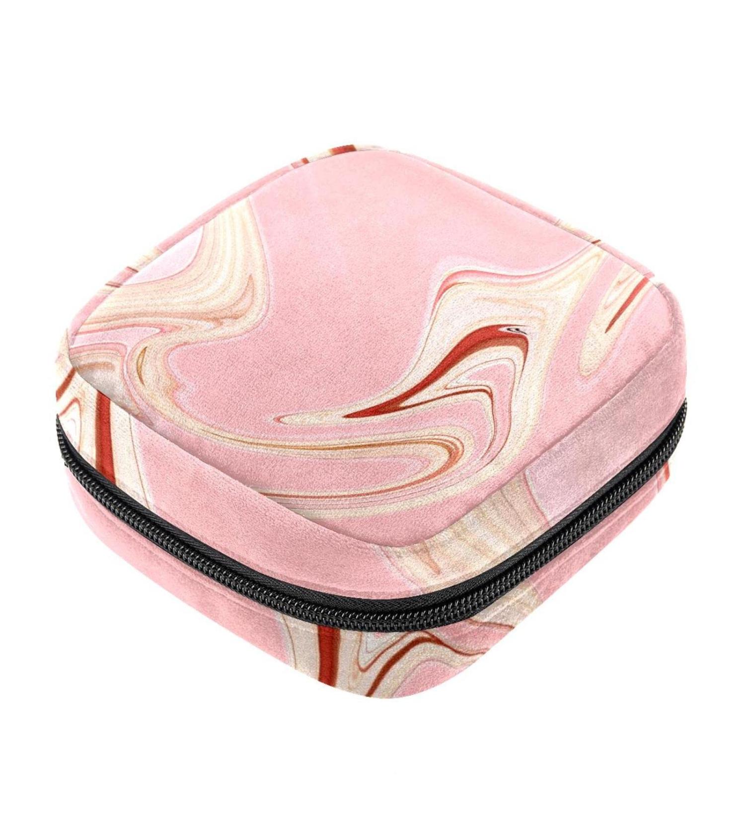 Menstruation Pad Bag with Zipper | Women's Napkin & Tampon Collection Bag - Golden Pink Marble | Stylish & Functional Travel Accessory - Buy Online on GoSupps.com