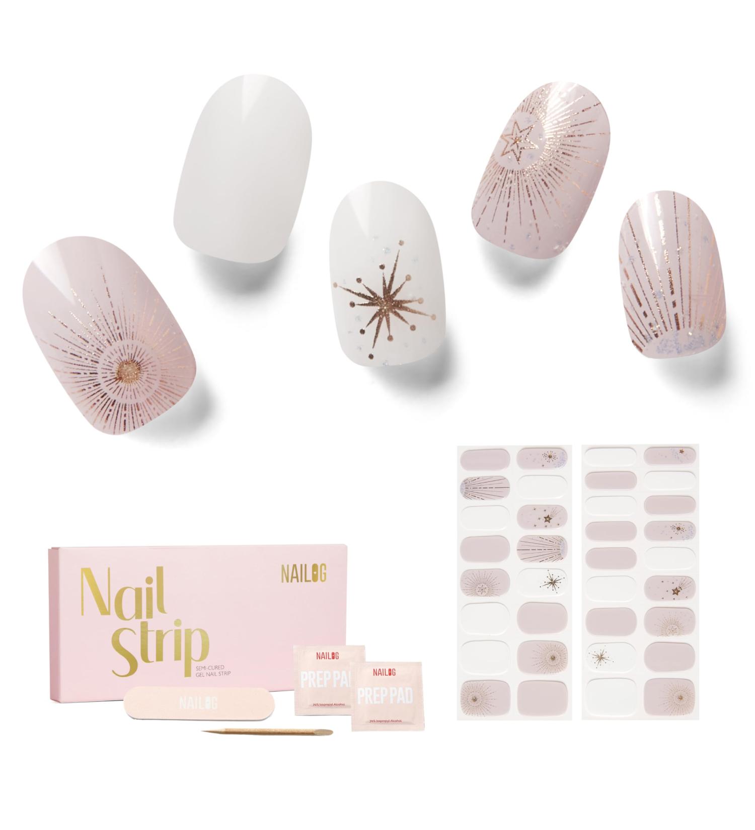 NAILOG Semi Cured Gel Nail Strips 34 pcs Salon-Quality Gel Nail Stickers Long Lasting Nail Wraps for Women with Soft Gel Finish Astria - Buy Online on GoSupps.com