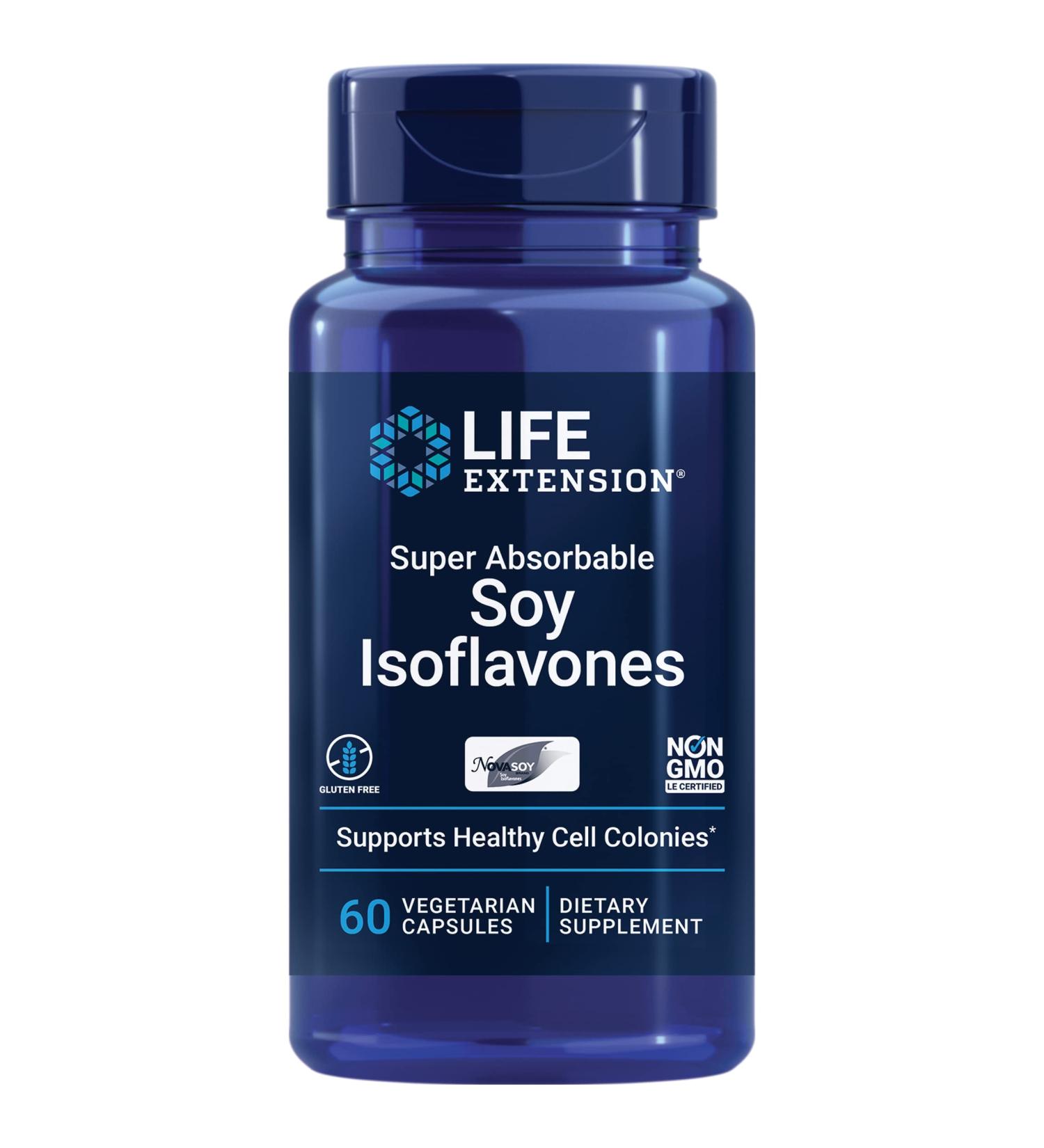 Life Extension Soy Isoflavones - Super Absorbable 60 Veg Capsules | Hormone Support & Antioxidant - Buy Online on GoSupps.com