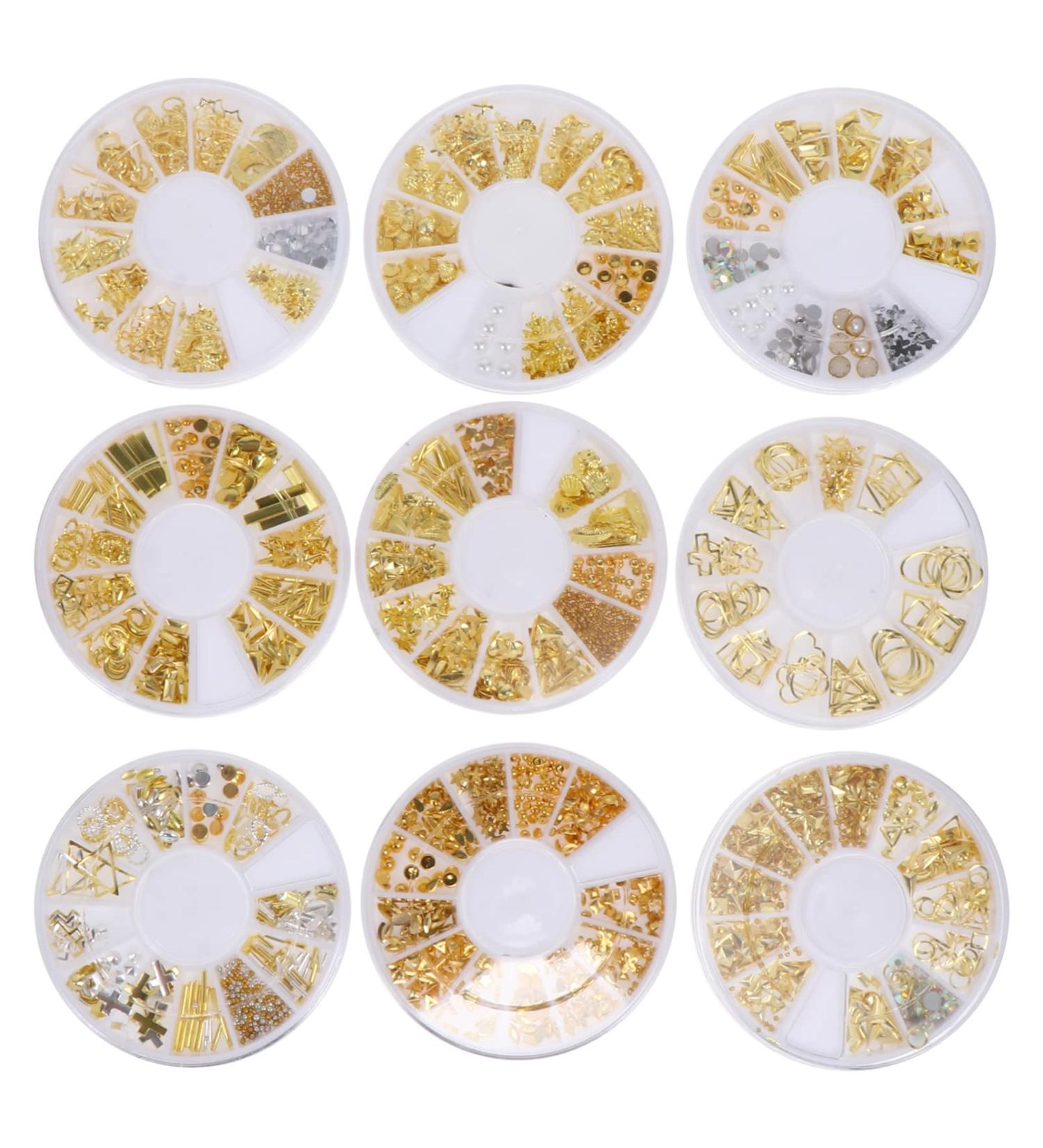 FRCOLOR Nail Art Accessories Nail Stickers 9 Boxes Nail Nail art Studs nail Rivets Studs gold nail studs Art Rivet 3D Nail Art Stickers Nail Accessories 6.8X6.8X0.8CM Gold Silver White - Buy Online on GoSupps.com