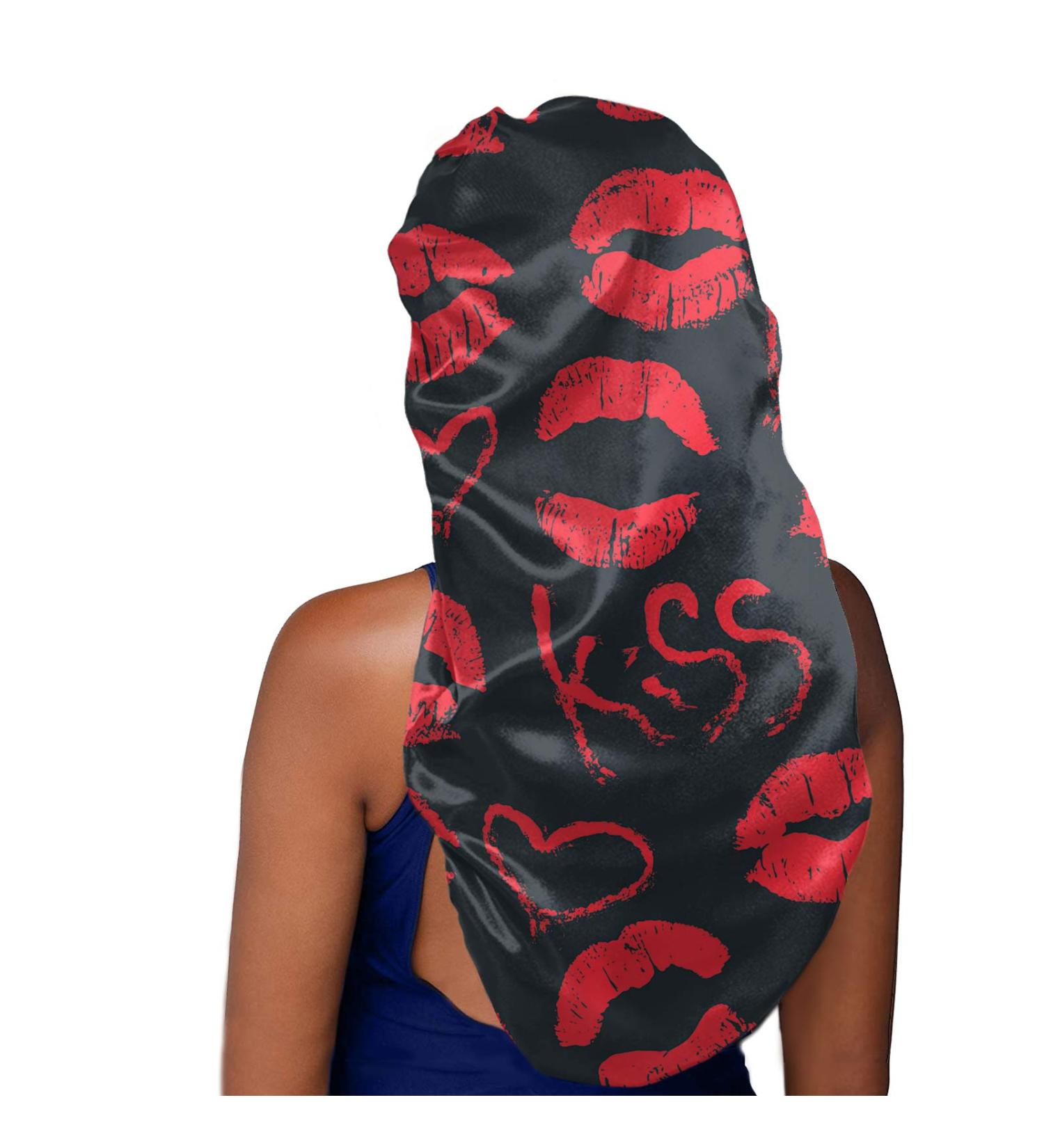 COEQINE Long Hair Sleep Cap - Reusable Satin Bonnet for Women with Red Lips Kiss Print - Buy Online on GoSupps.com