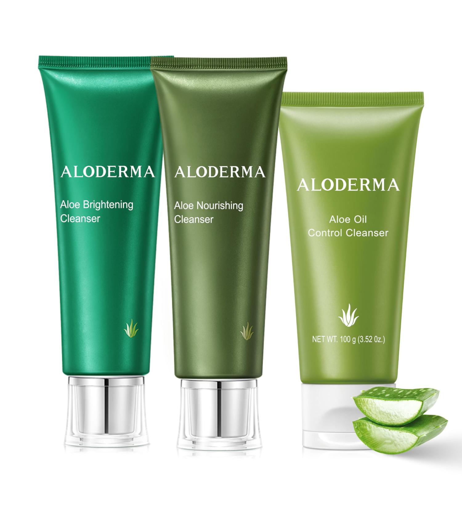 Aloderma Aloe Cleanser Set 3 Pieces - Nourishing Brightening Oil Controlling Cleansers - Face Wash Set - Buy Online on GoSupps.com