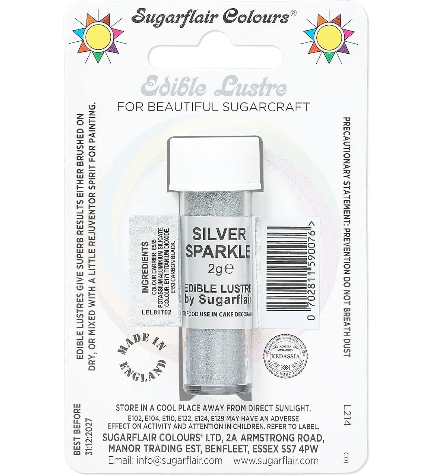 Sugarflair SILVER SPARKLE Edible Lustre Dust Powder - Cake decorating shimmer