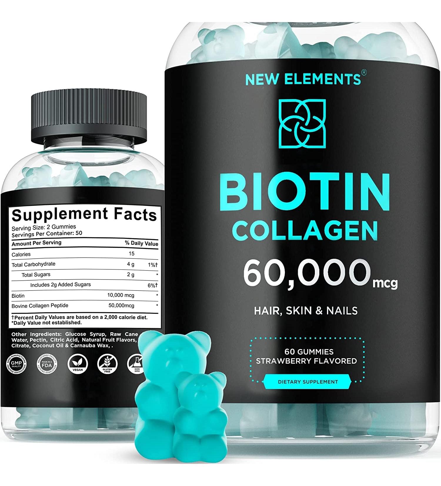 Biotin & Collagen Peptides Gummies- 50000mcg Collagen Peptides + 10000mcg Biotin Chewables for Hair, Skin & Nails | Hair Growth Supplement for Men & Women | Non-GMO - Buy Online on GoSupps.com