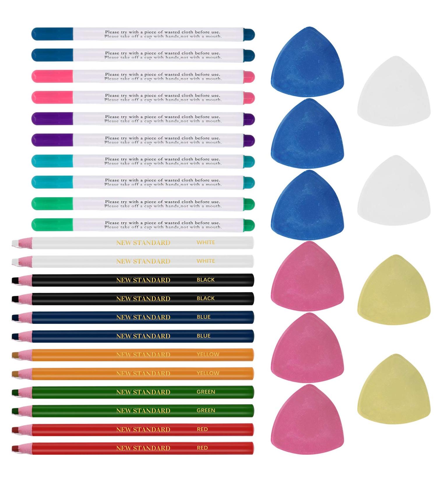 Rustark 32 Pcs Tailoring Marker Set - Fabric Marker Chalk, Disappearing Ink Pen, Sewing Marking Pencil for Quilting, Sewing, Dressmaking - Buy Online on GoSupps.com