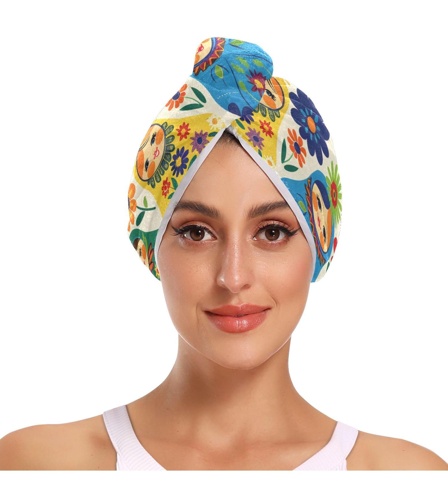 Shop Matryoshka Russian Wooden Hair Towels - Super Absorbent Quick Dry 2 Pack for Women & Girls - Buy Online on GoSupps.com