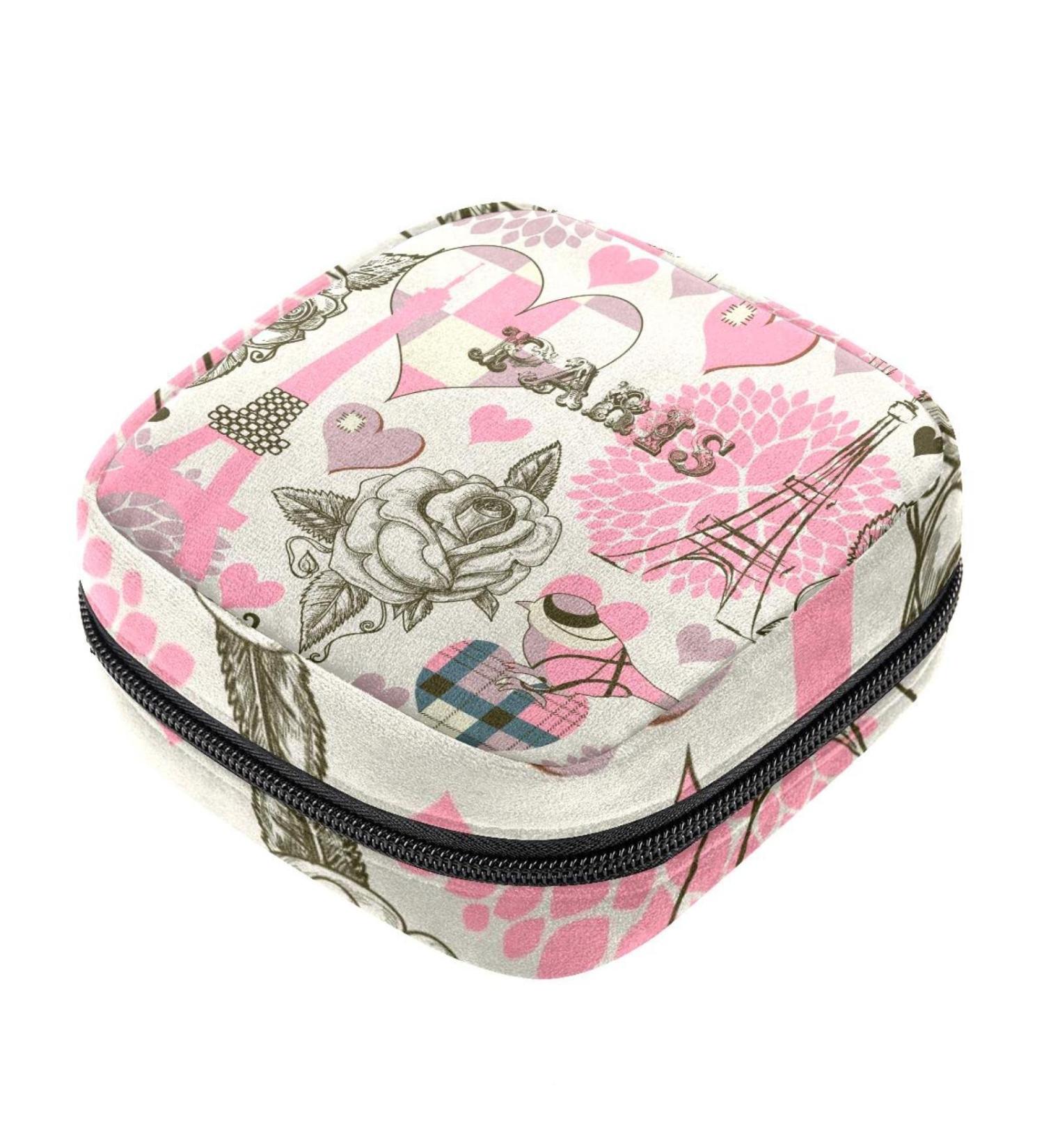 Stylish Paris Pattern Menstrual Bag with Zipper | Women's Napkin & Tampon Pouch - Perfect for Travel - Buy Online on GoSupps.com