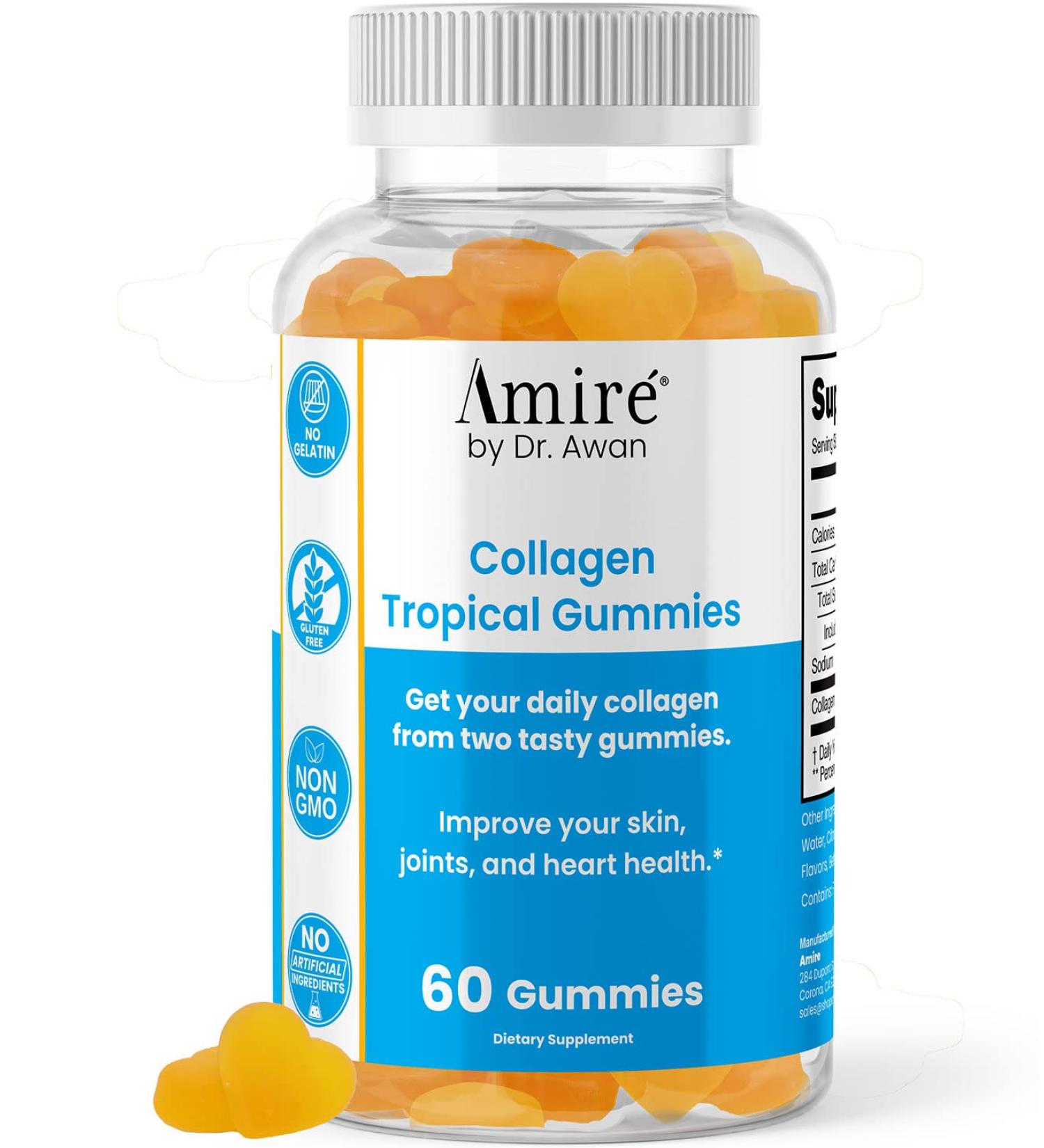 Amire by Dr. Awan Tropical Collagen Gummies Supports Skin Joints and Heart Health 60ct 30day Supply Non-Vegan 60 Count (Pack of 1) - Buy Online on GoSupps.com