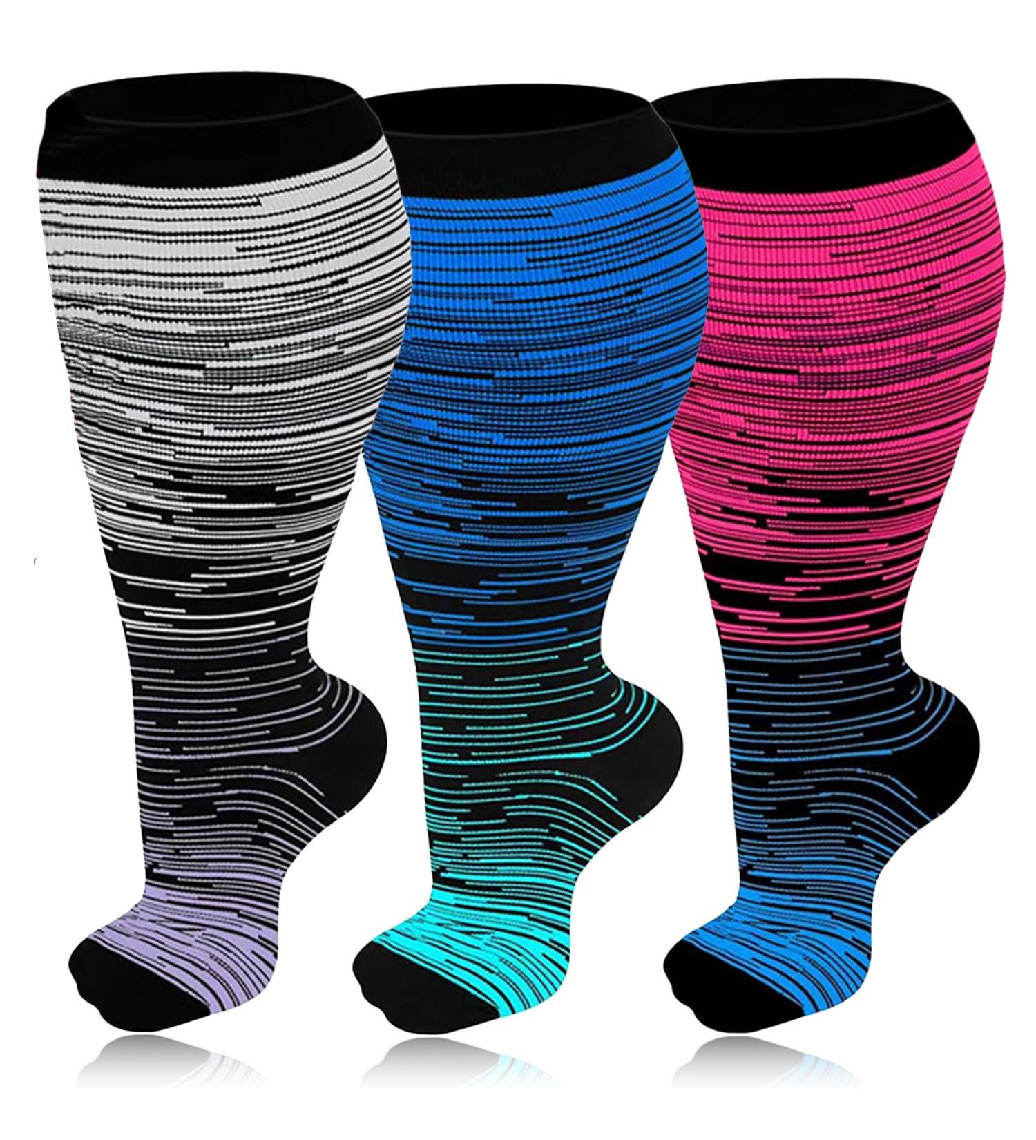3 Pairs Plus Size Compression Socks 20-30 mmHg for Wide Calf | 2XL 3PCS-Gray Red Navy - Buy Online on GoSupps.com