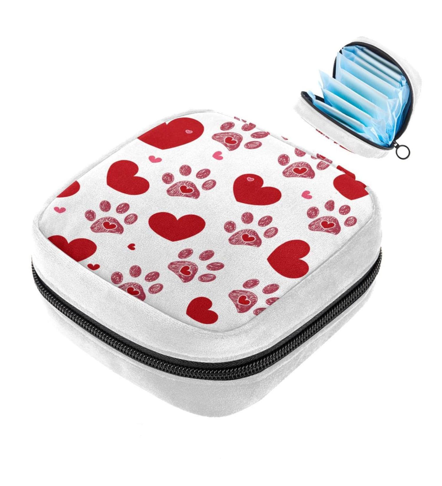 GIAPB Sanitary Napkin Storage Bag | Period Tampon Makeup Pad Pouch | Dog Paw Print and Heart Color2861 - Buy Online on GoSupps.com