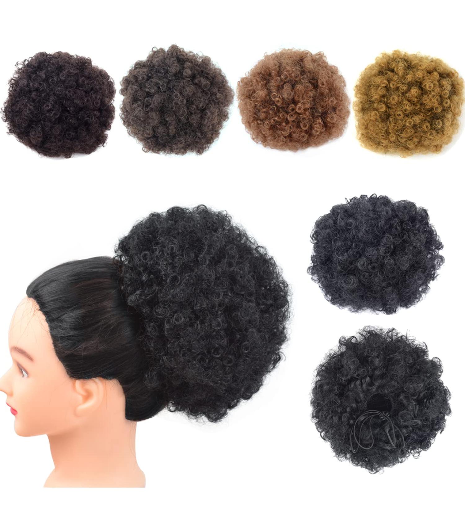 Large Short Kinky Curly Afro Puff Drawstring Ponytail Extension | Synthetic Clip-in Hairpiece for Women (1B#) - Buy Online on GoSupps.com