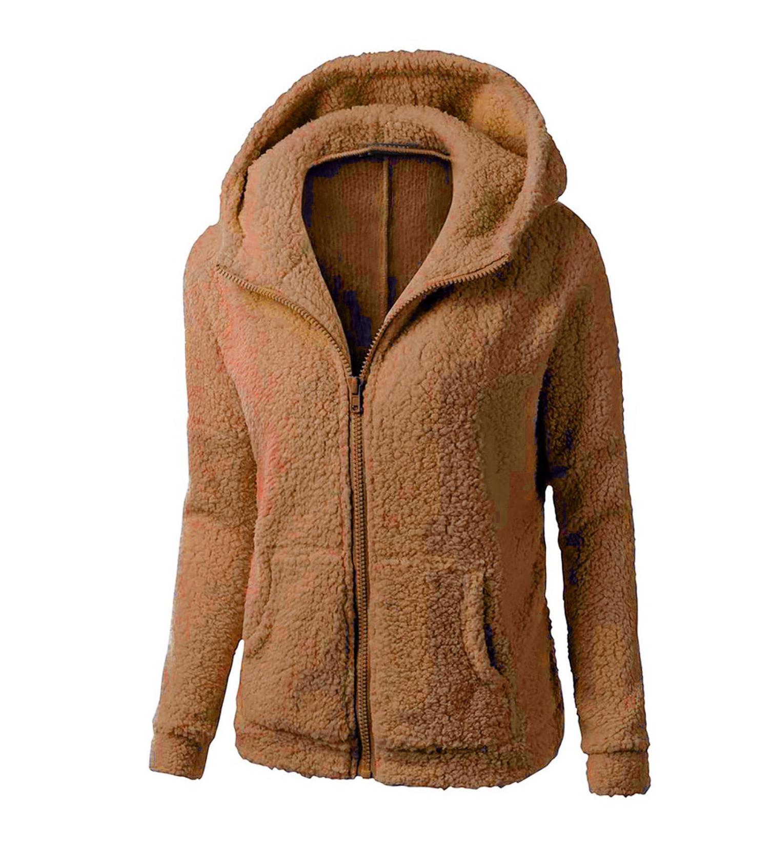 oelaio 2023 Fashion Fall Winter Coats for Women Lightweight Fleece Sherpa Jacket with Hood Zip Up Hoodies Outwear Pocket Brown Medium - Buy Online on GoSupps.com