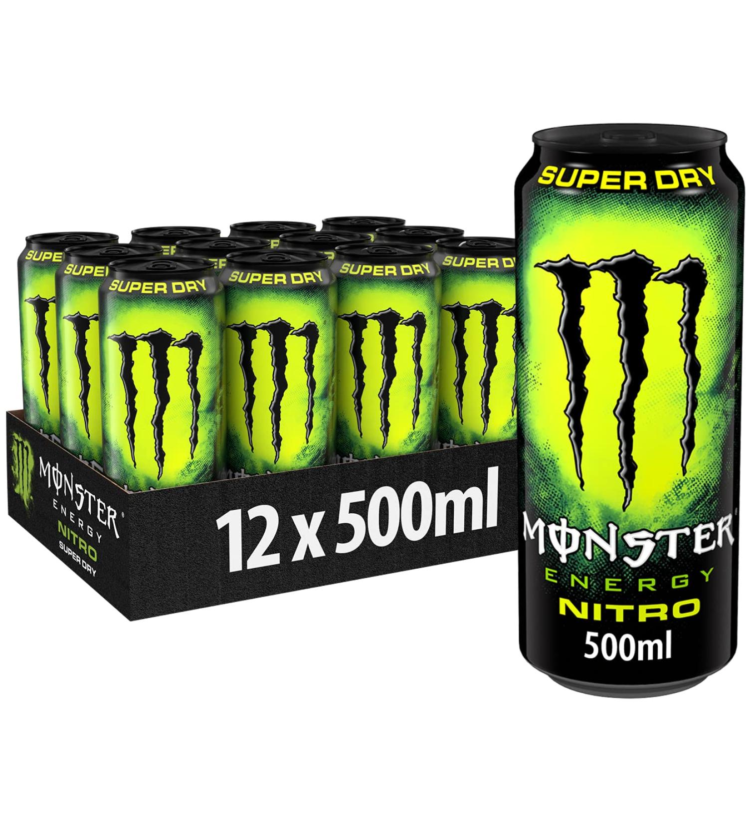 Monster Energy Nitro Super Dry - Caffeinated Energy Drink (12 x 500ml) | Fruity Flavor Convenient 12-Pack | International Shipping Available - Buy Online on GoSupps.com