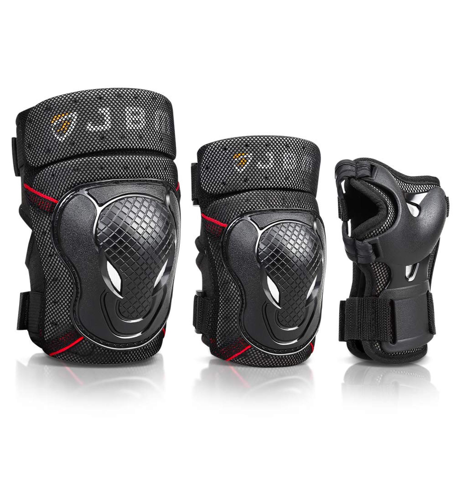 JBM Adult BMX Bike Knee Pads Elbow Pads Wrist Guards Set - Black | Protective Gear for Biking, Riding, Cycling, Multi Sports, Scooter, Skateboard - Buy Online on GoSupps.com
