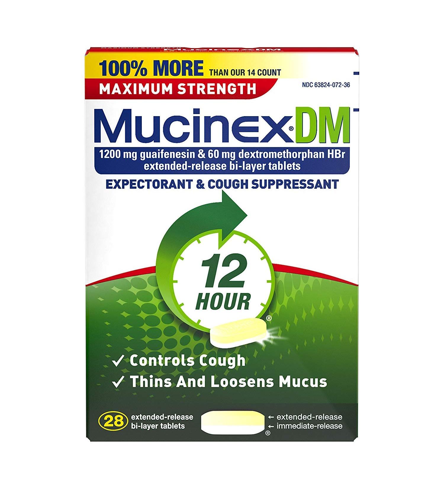 Mucinex DM Maximum Strength 12-Hour Expectorant and Cough Suppressant Tablets 28 Count