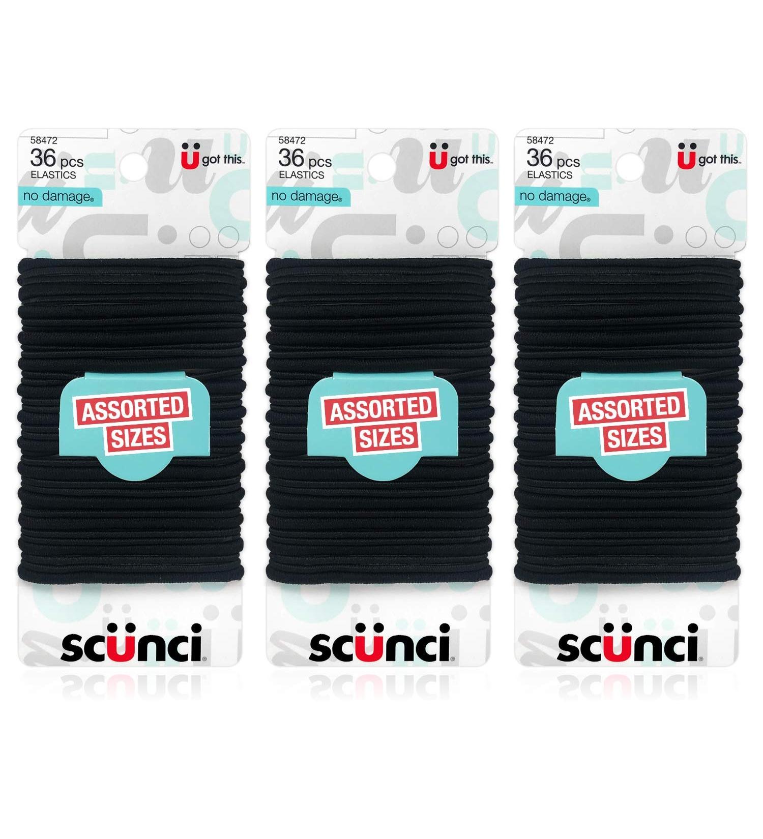 Scunci No Damage Hair Elastics - Assorted Sizes, 36 Pack for Comfortable Hold - Buy Online on GoSupps.com