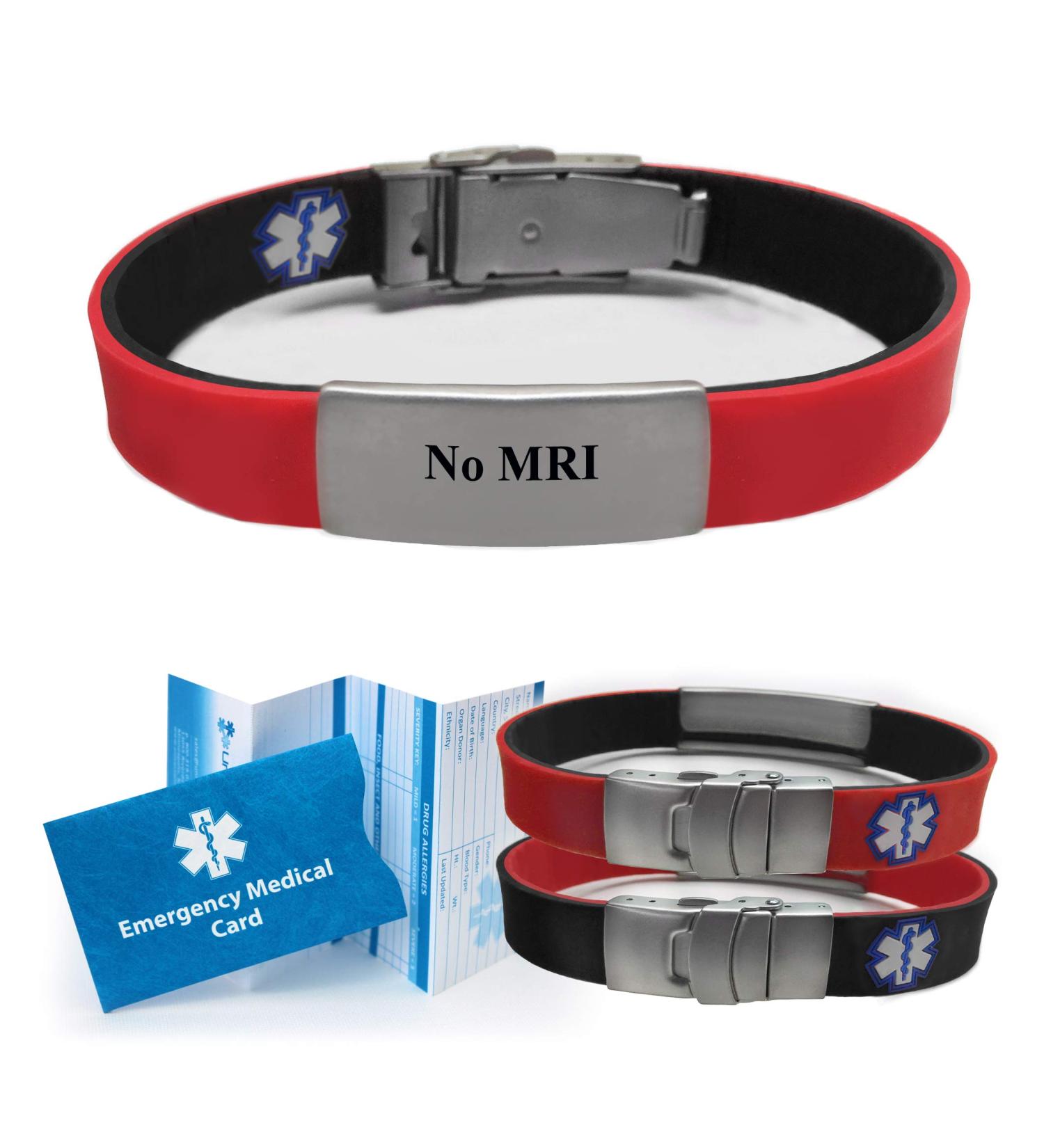 NO MRI Sport/Slim Reversible Medical Alert ID Bracelet for Men & Women - Black/Red - Safe & Stylish Emergency ID - Buy Online on GoSupps.com