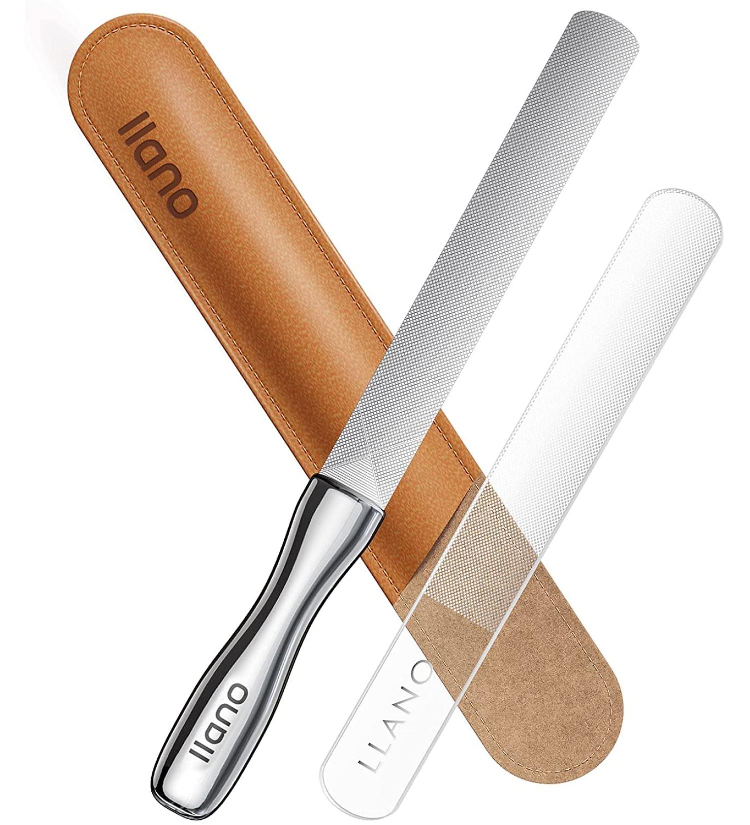 Llano Stainless Steel Nail File with Leather Case - Double Sided Anti-Slip Metal Nail File for Men and Women - Buy Online on GoSupps.com