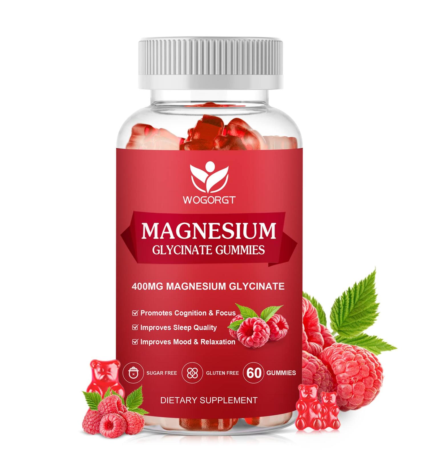 400mg Magnesium Glycinate Gummies with 200mg L-Threonate - Relaxation, Cognition, Sleep Quality - 60 Raspberry Gummies - Buy Online on GoSupps.com