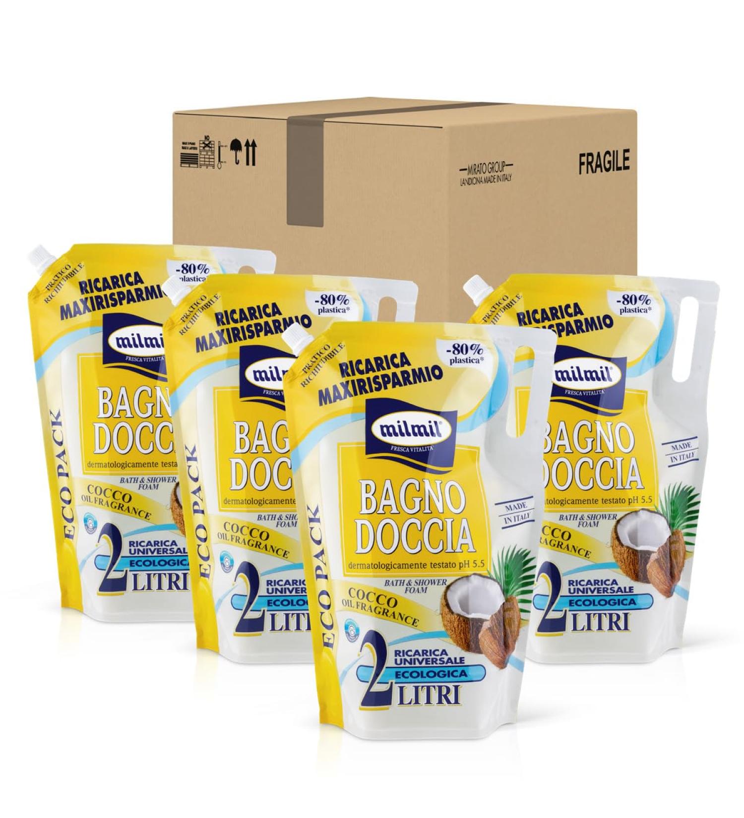 Milmil Milmil Bathroom Shower Coconut Oil Scented Cleanser Maxi Refill Pack 4 x 2000 ml