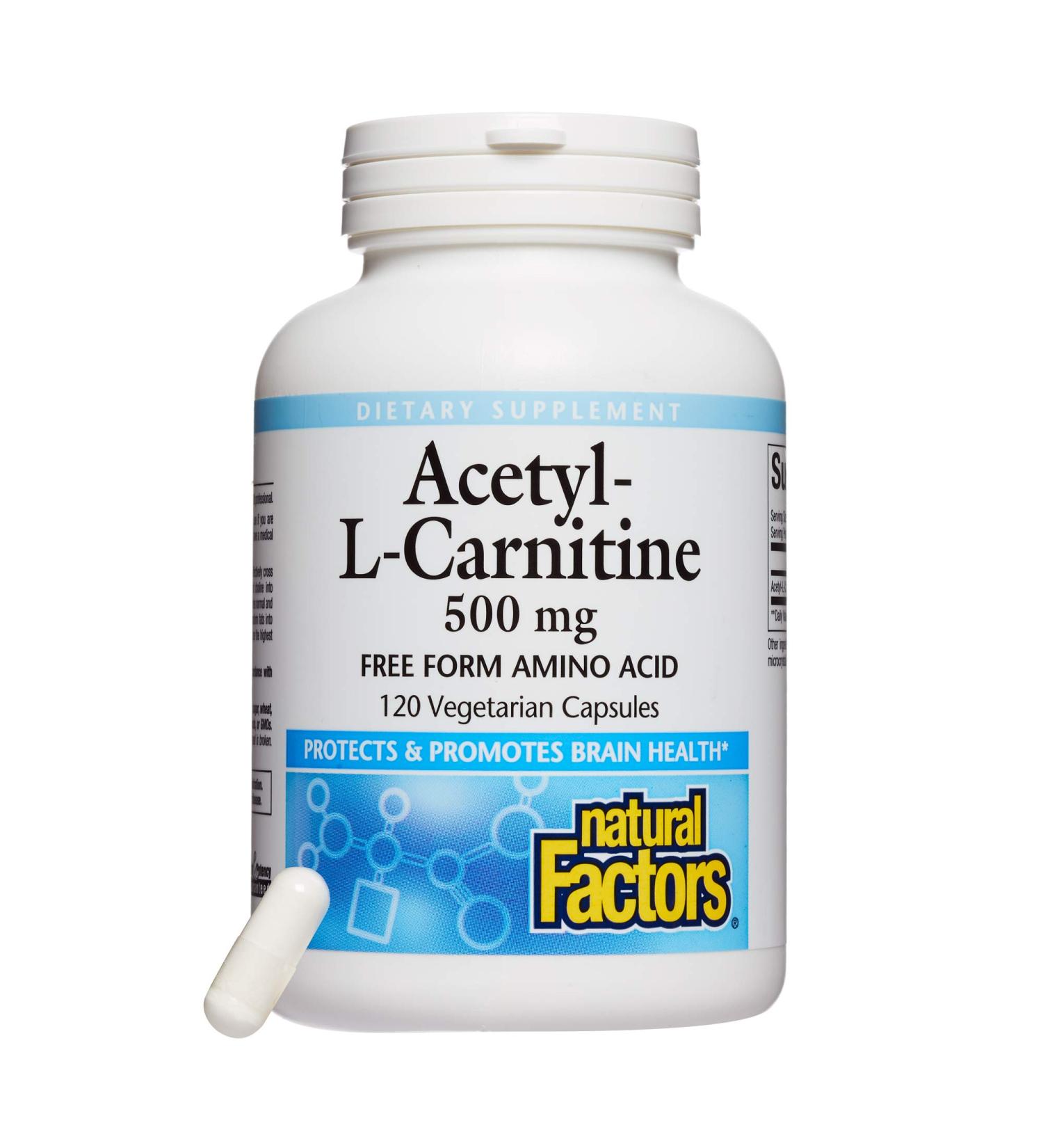 Natural Factors Acetyl L-Carnitine 500mg Capsules - Supports Memory, Concentration, & Brain Function - 120 Caps (60 Servings) - Buy Online on GoSupps.com