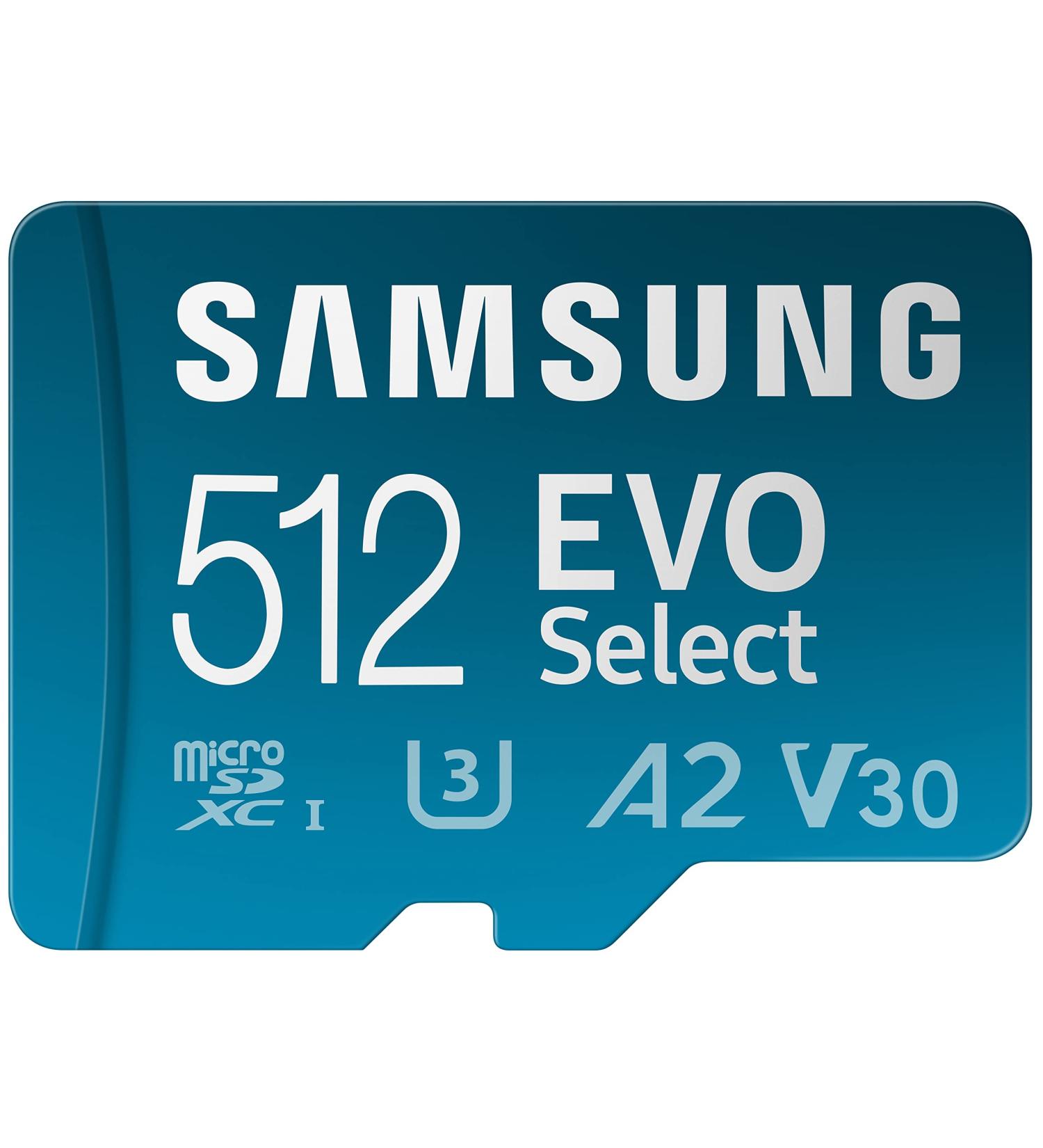 Samsung EVO Select 512GB Micro SD Memory Card + Adapter | 130MB/s | Full HD, 4K UHD, UHS-I, U3, A2, V30 | Expand Storage for Android, Tablets, Nintendo Switch - Buy Online on GoSupps.com