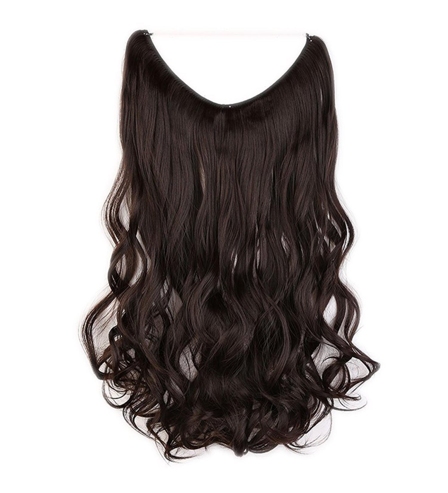 20" Curly secret wire in hair extensions synthetic one piece hairpiece extensions long natural - Dark Brown(50cm-90g) - Buy Online on GoSupps.com