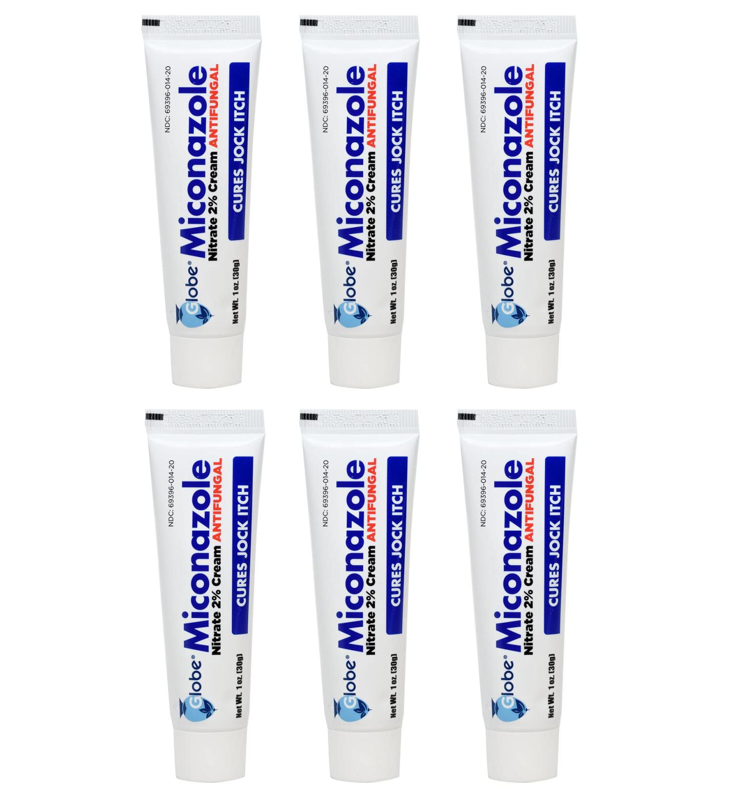 6 Pack Globe Miconazole Nitrate 2% Anti Fungal Cream - 1oz Tube | Treats Athlete's Foot, Jock Itch, Ringworm - Buy Online on GoSupps.com