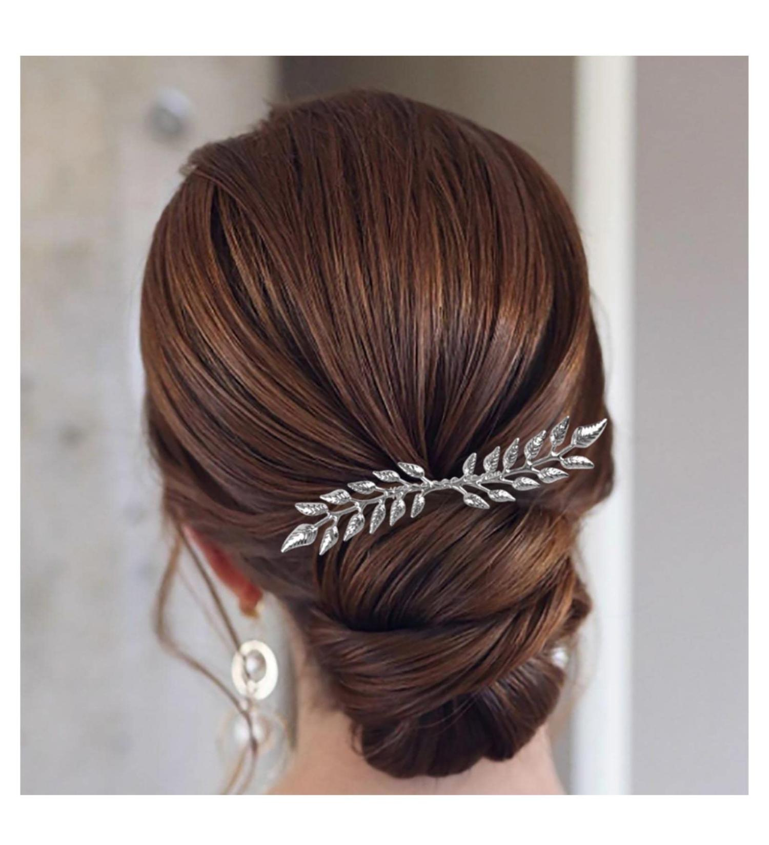 Dervivea Boho Leaf Hair Comb Barrette Leaves Branch Hair Piece Comb Wedding Bridal Headpiece Vintage Metal Greek Goddess Hair Comb Decorative Hair Accessories for Women and Girls Headdress (Silver) - Buy Online on GoSupps.com