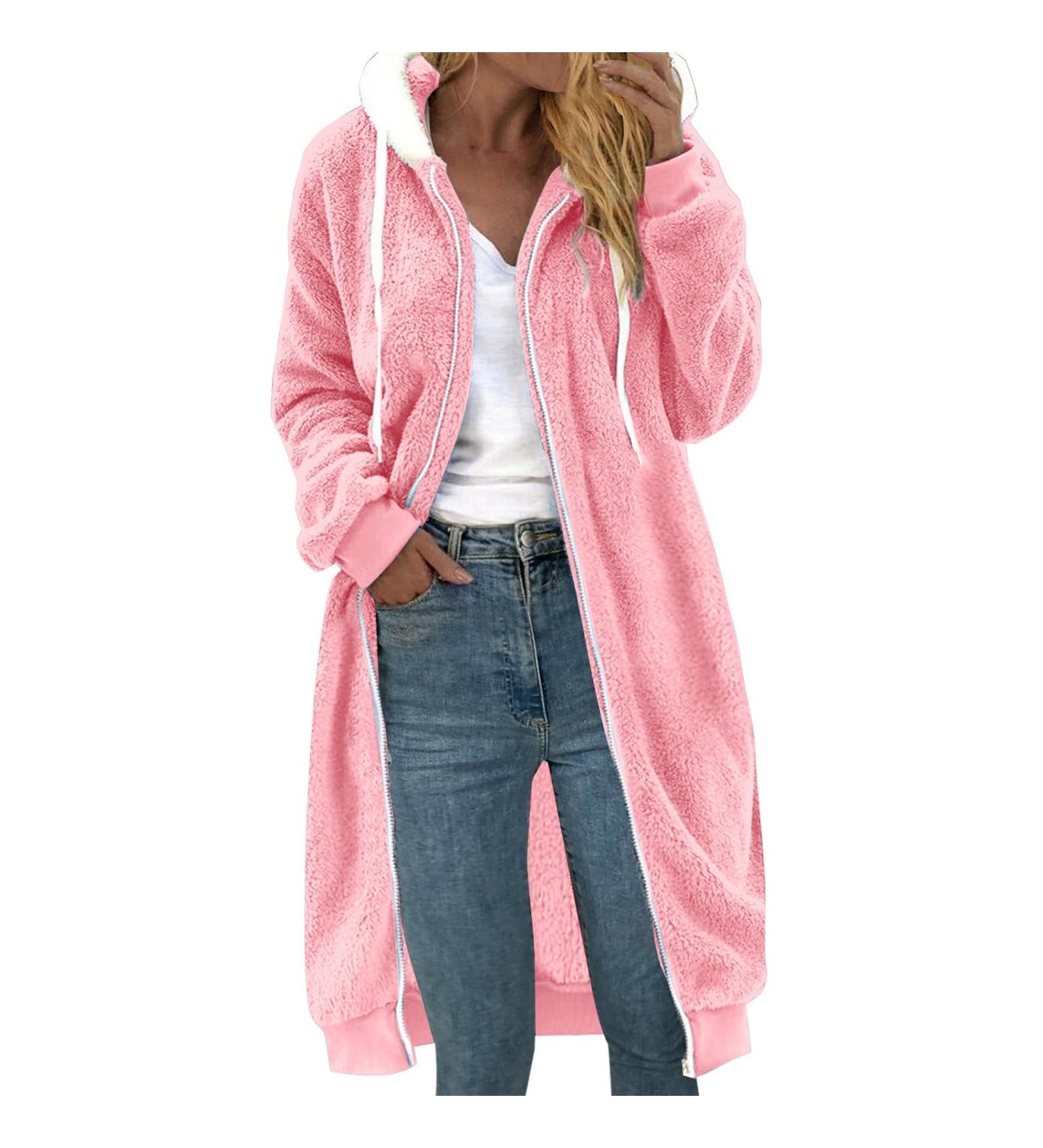 Buy Hanxiulin Oversized Plush Hoodie Jacket - Women's Fleece Winter Coat | Warm Outdoor Outerwear in XXL Pink - Buy Online on GoSupps.com