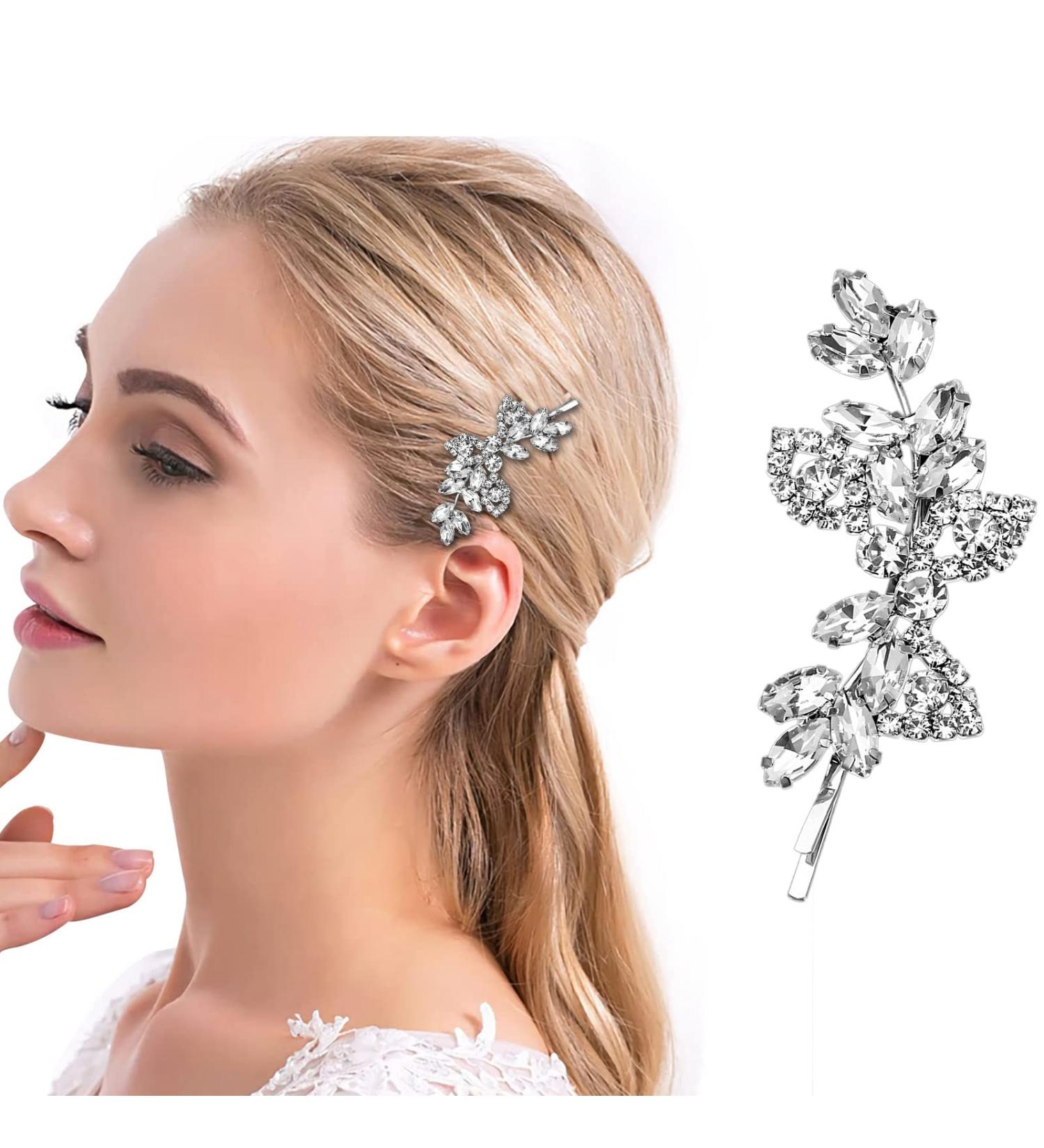 Diamante Hair Clips for Women Silver Hair Clips Bridal Hair Clip Leaf Wedding Hairpin Girls Hair Barrettes Wedding Hair Clips Valentine's Day Birthday Gifts - Buy Online on GoSupps.com