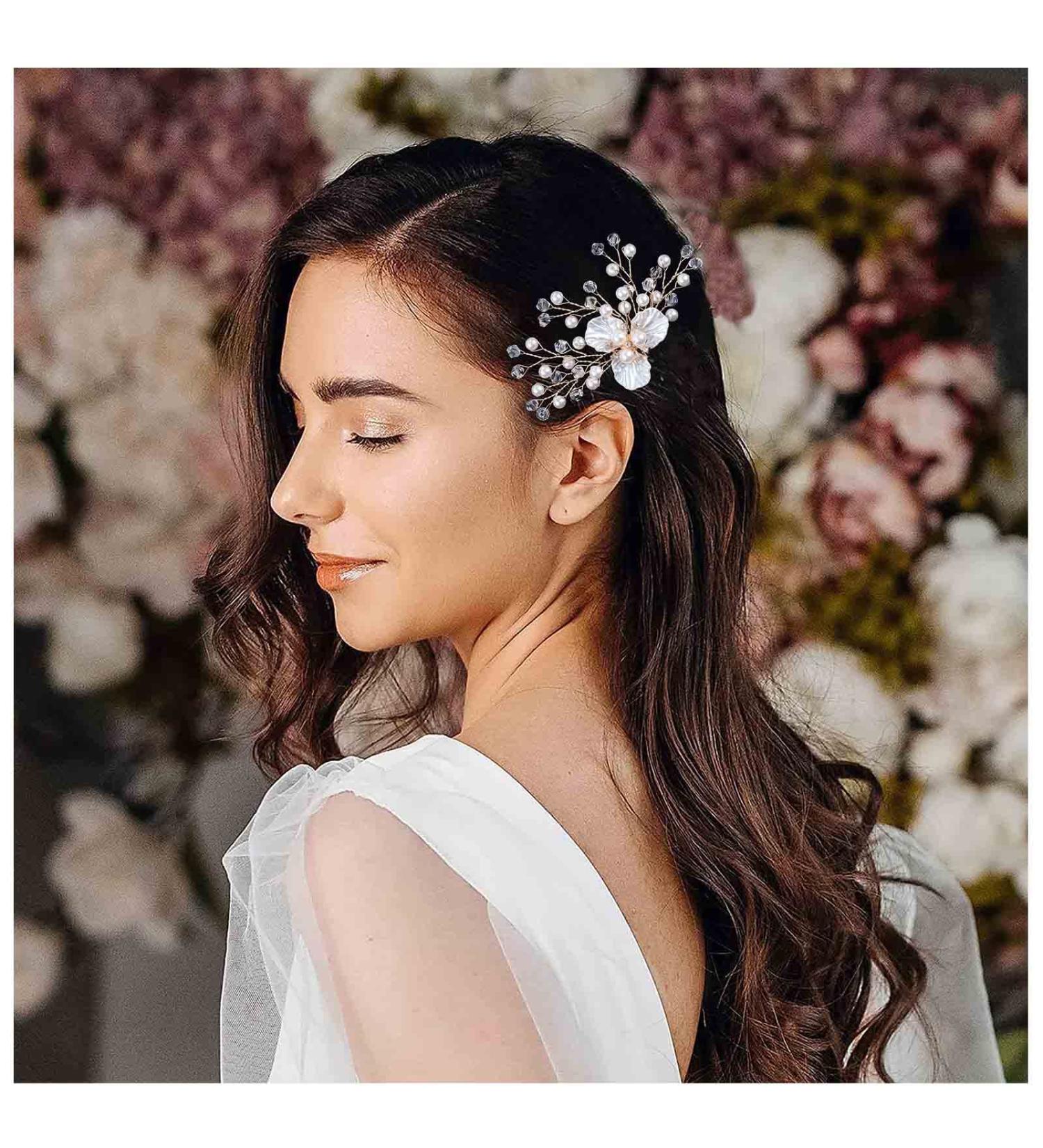 Wendalern Wedding Flower Hair Pin Crystal Pearl Flower Bridal Hair Pieces Gold Pearl Rhinestone Floral Petal Hair Barrette Headwear Hair Accessories for Women Girls Styling - Buy Online on GoSupps.com